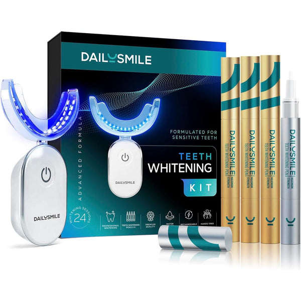 Dailysmile Teeth Whitening Kit with LED - Formulated for Sensitive Teeth, Hands-Free, Waterproof LED Light and 4 Gel Pens, Instant Results