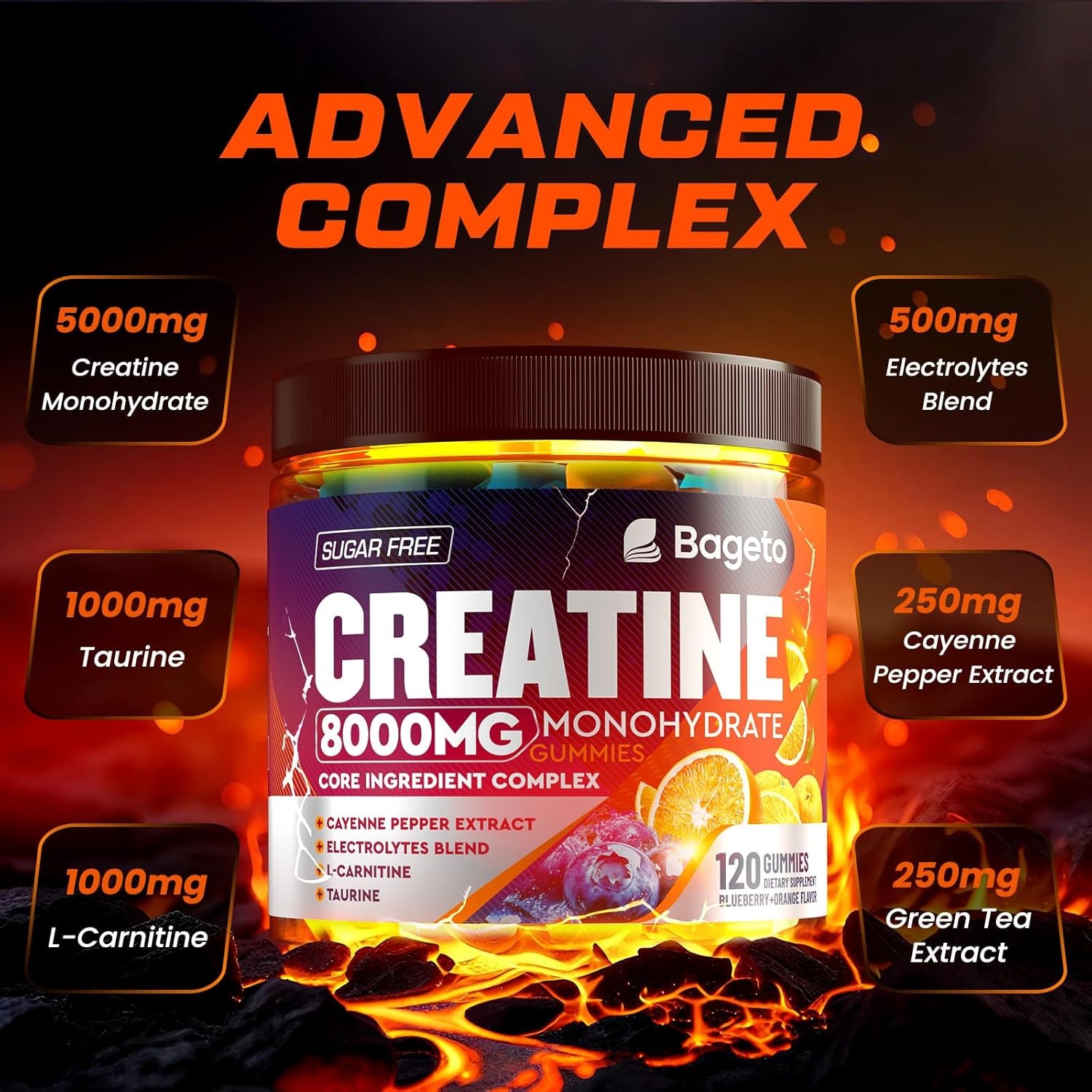Bageto Creatine Monohydrate Gummies Complex – 120 Gummies | Sugar-Free Creatine + Taurine & Electrolytes for Strength, Recovery & Energy