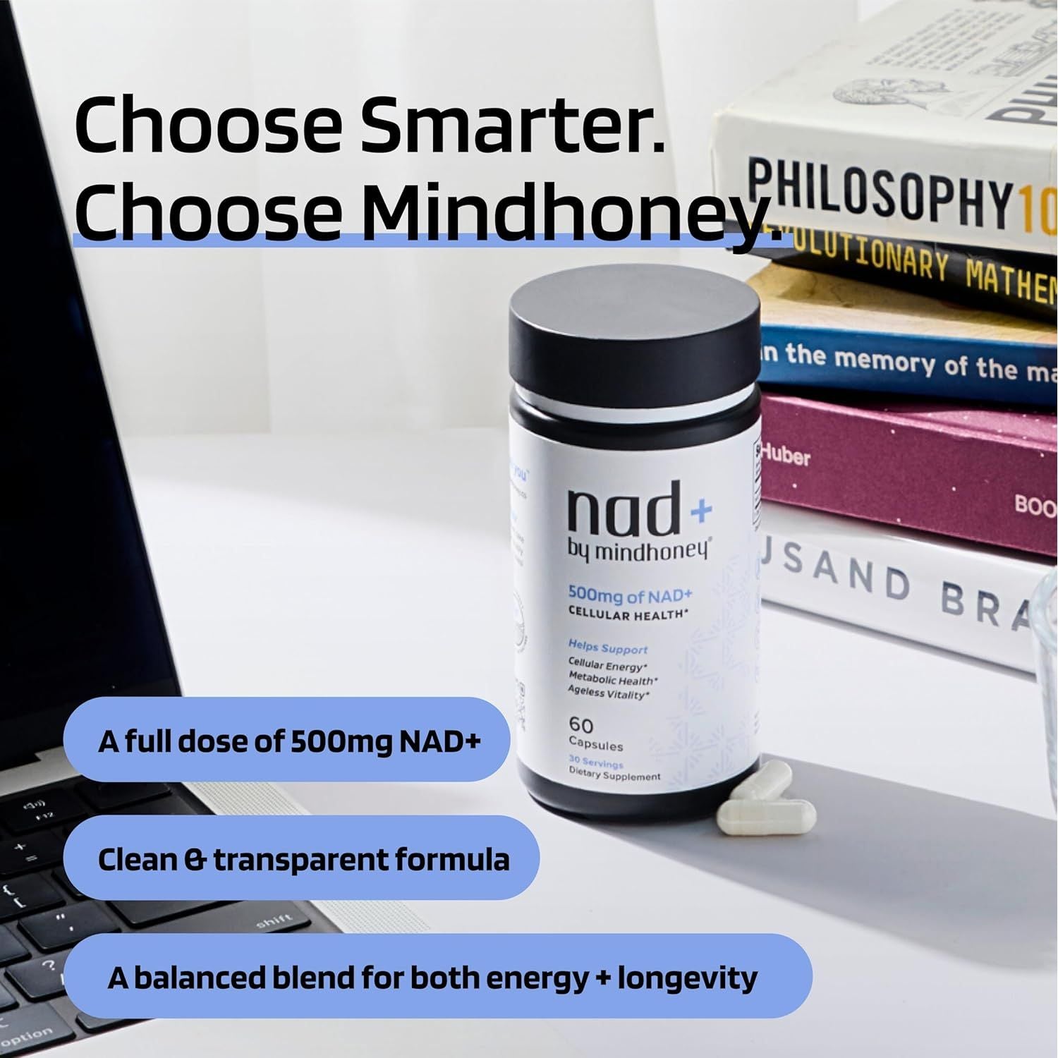 MINDHONEY NAD+ Energy & Cellular Vitality Supplement – 60 Capsules | Boost Focus, Stamina & Anti-Ageing Support