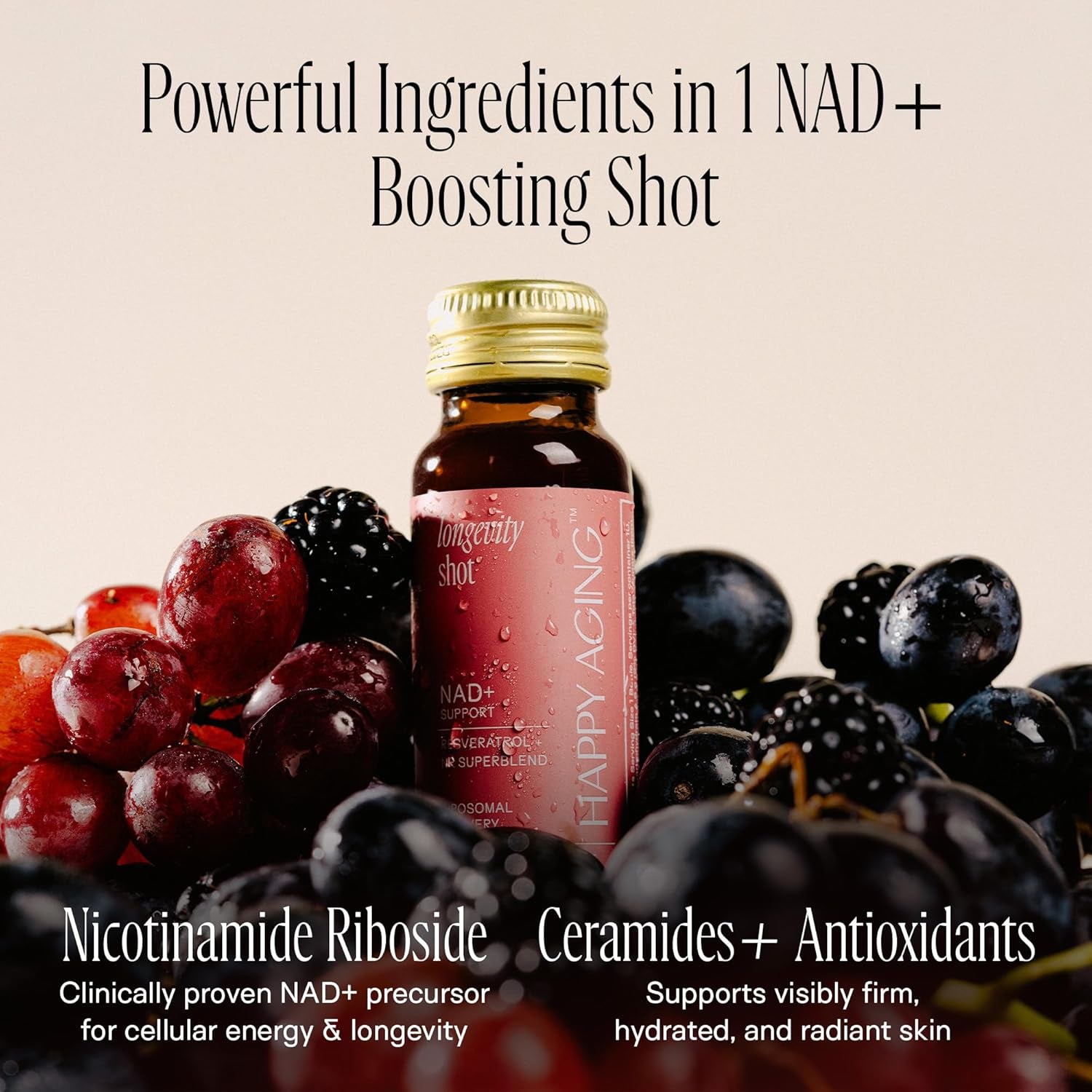 Liquid NAD+ Resveratrol Supplement, NMN Alternative, Liposomal Nicotinamide Riboside & Antioxidants for Energy Support, Brain Health, Firm Skin, Twice Weekly Use, 10 Shots