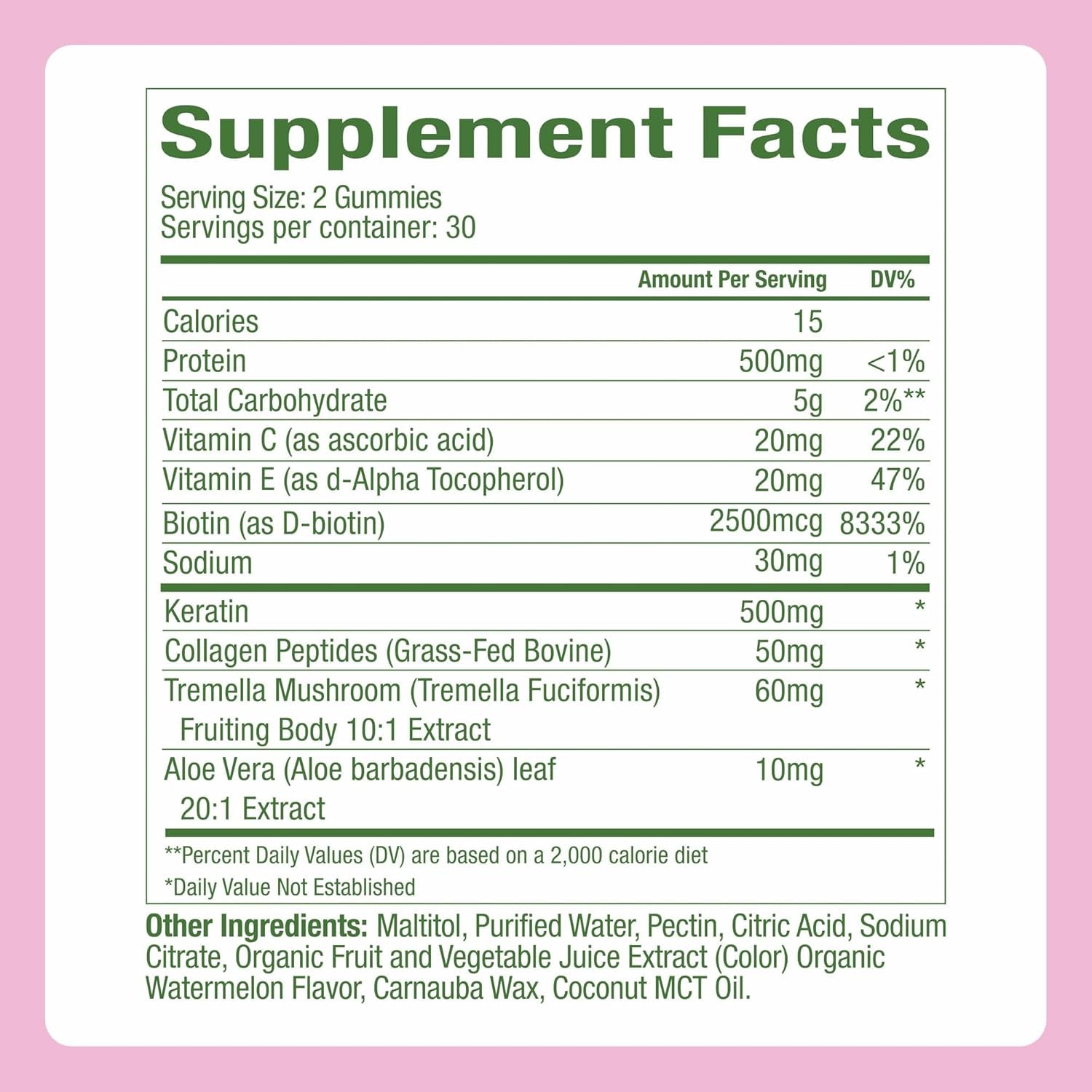 Wonderbeauty Hair, Skin & Nails Rejuvenation Gummies with Tremella Mushroom, Marine Collagen Peptides, Keratin, & Biotin – Watermelon Flavor, 60 Gummies