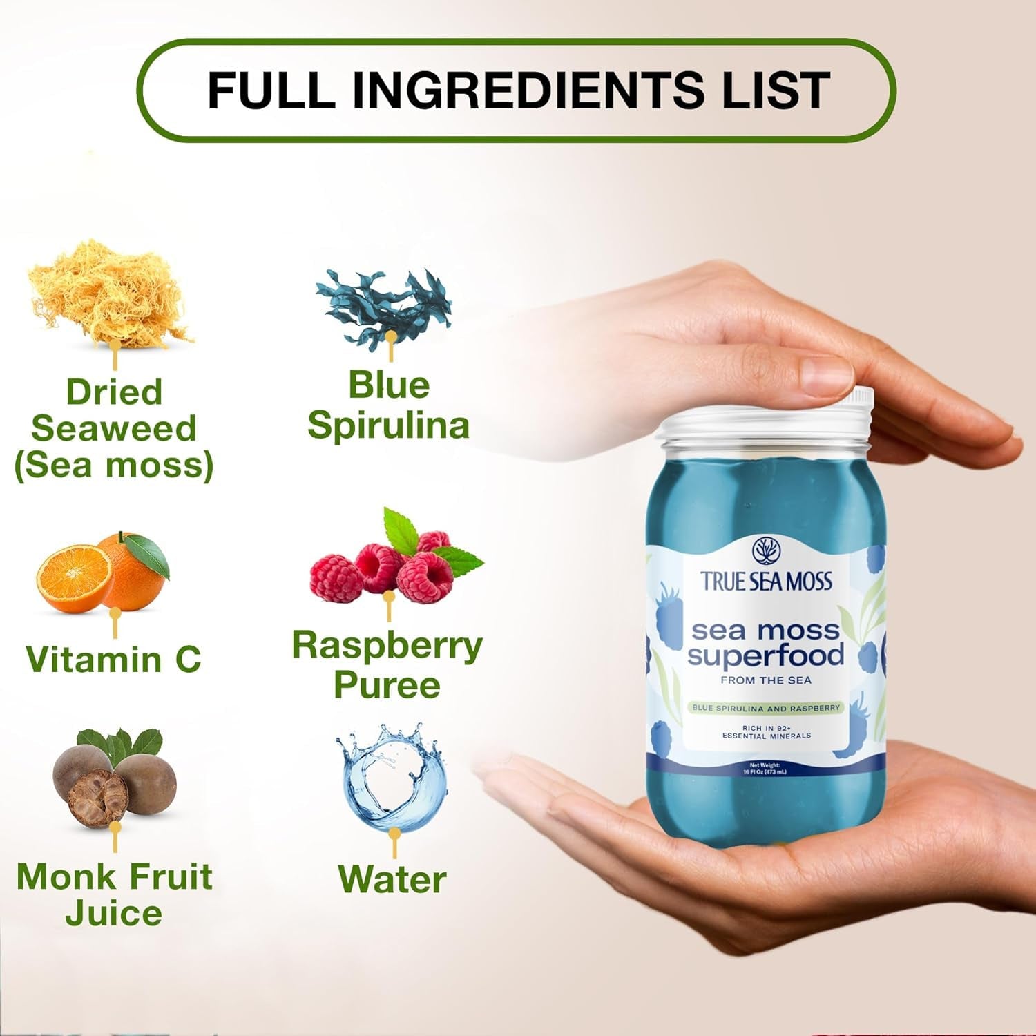 TrueSeaMoss Sea Moss Gel Superfood – 473ml | With Blue Spirulina for Immunity, Energy & Skin Health