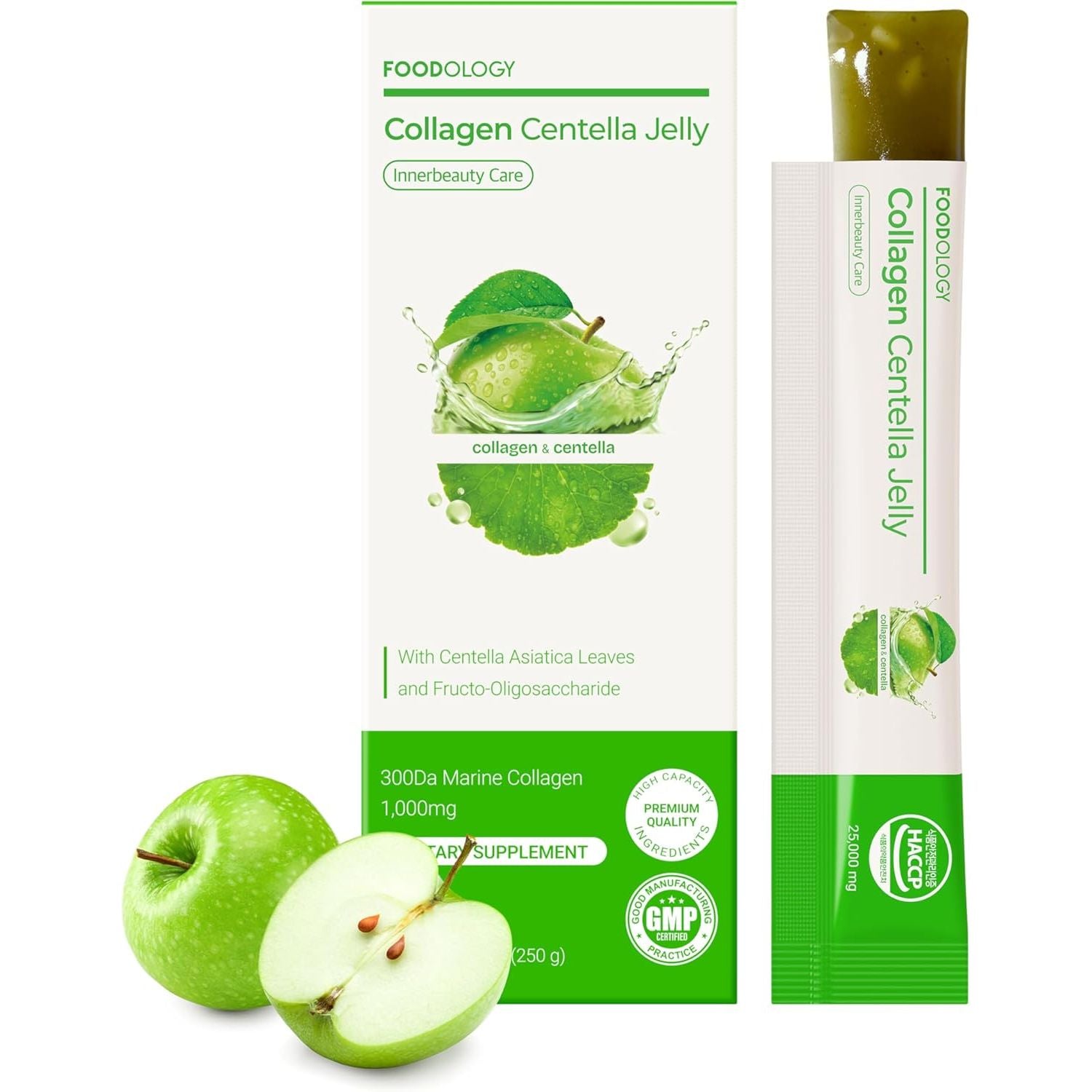 Collagen Centella Jelly – Collagen Peptide with PDRN & Centella Asiatica – Biotin, Vitamin a & E for Skin Glow, Hair & Nails – Korean Beauty Supplement (10 Counts, Green Apple)