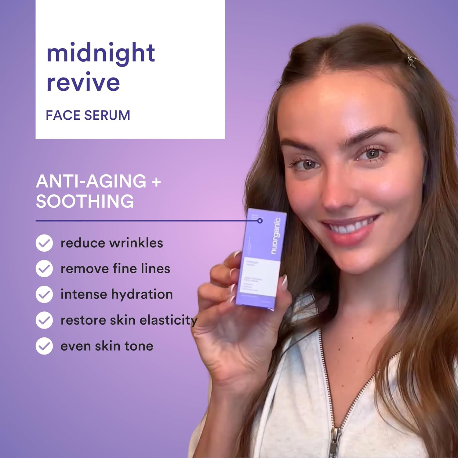 NuOrganic Midnight Revive Night Renewal Face Serum – 30ml | Gentle Bakuchiol Anti-Ageing & Hydrating Night Treatment