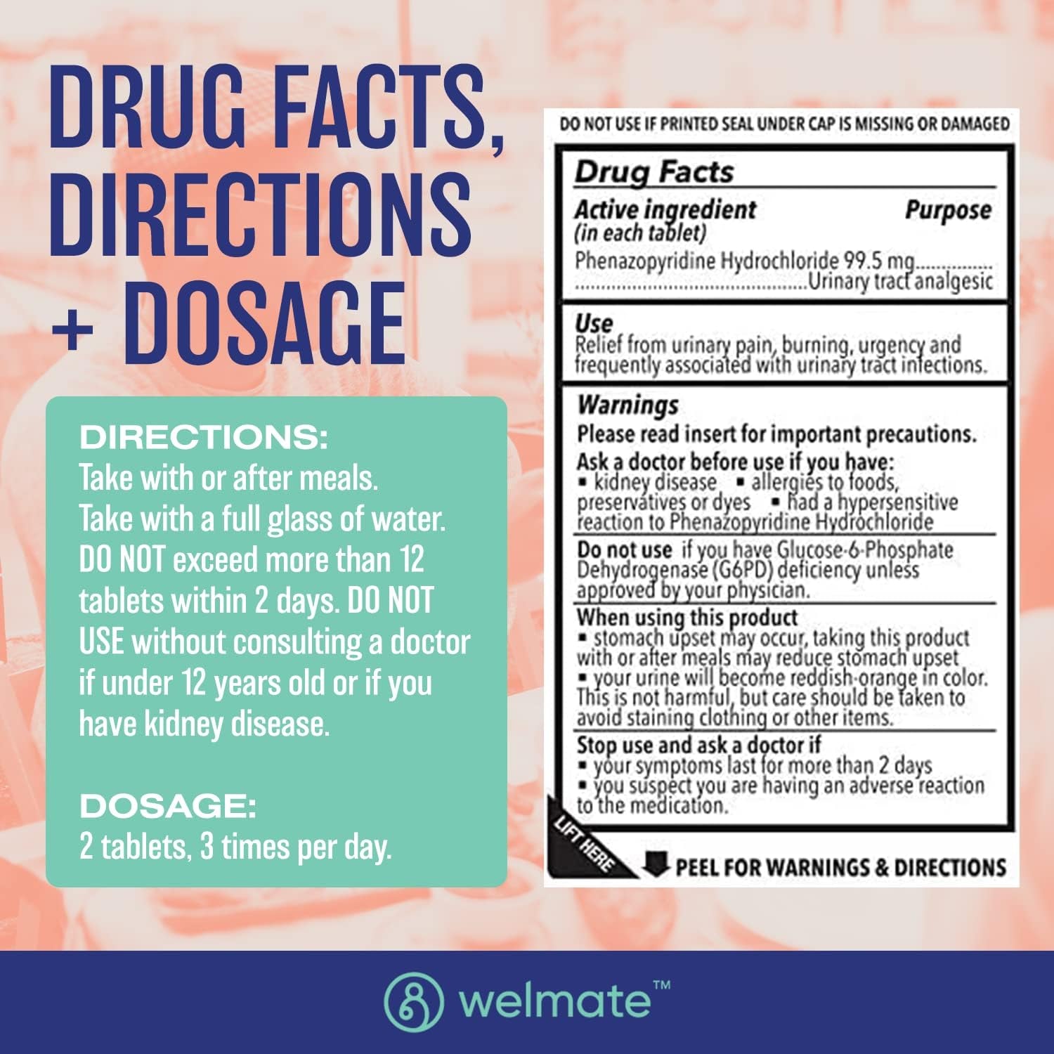 WELMATE Urinary Pain Relief – 72 Tablets | Fast-Acting UTI Symptom Relief