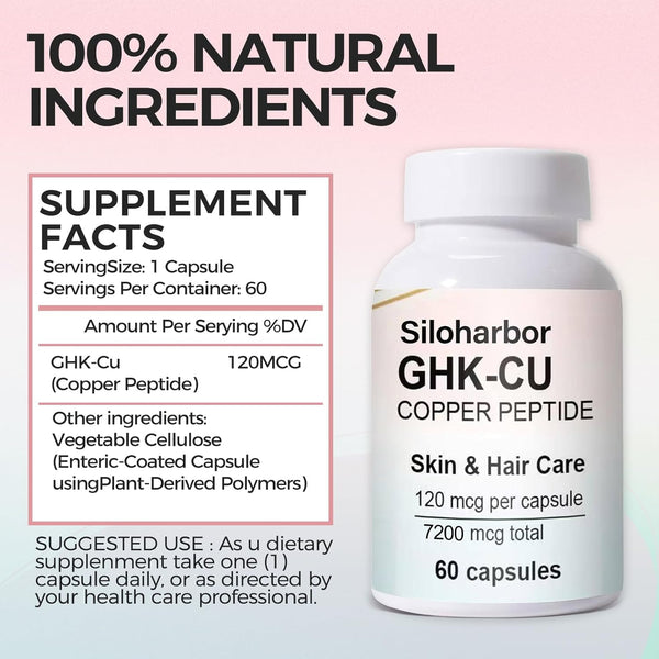 Ghk-Cu Copper Peptide Supplement, 120Mcg High-Purity Supplement for Skin & Hair, Enteric-Coated for Maximum Absorption, Vegan & Gluten-Free (60 Count)