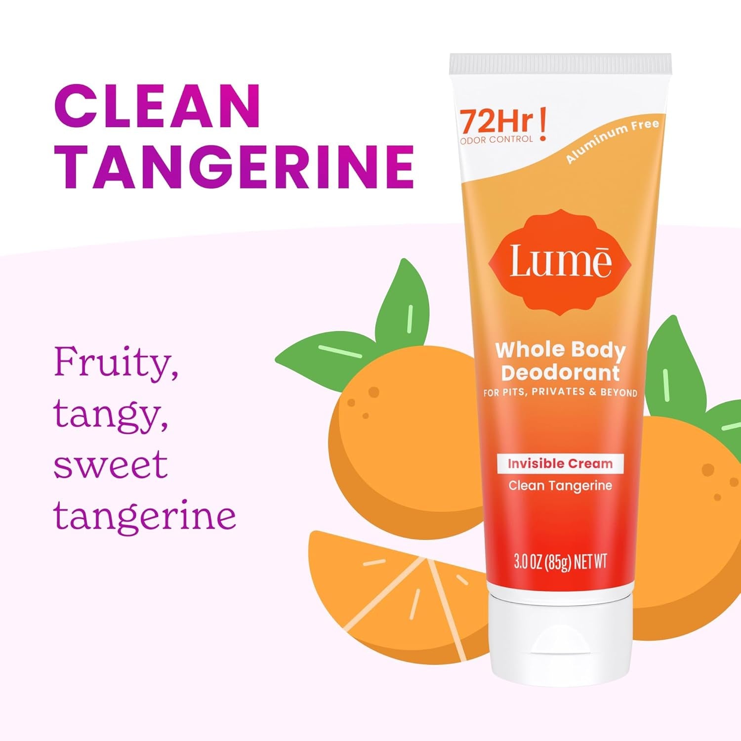 Lume Whole Body Deodorant - Invisible Cream (Clean Tangerine) - 85g (Pack of 2) 