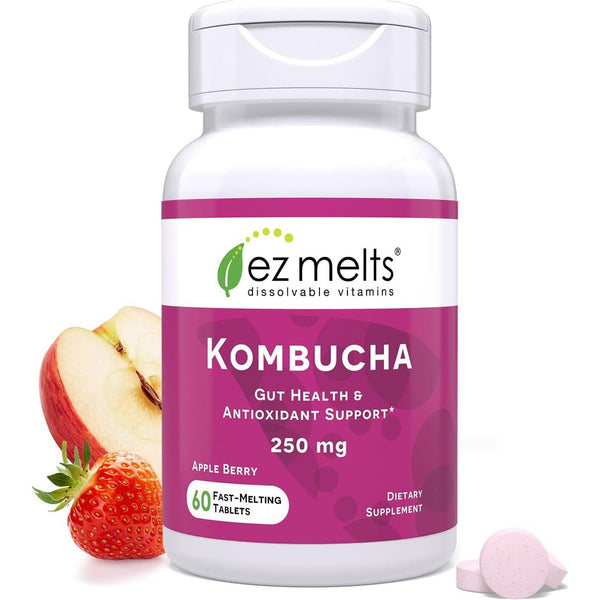 EZ Melts Kombucha Dissolvable Vitamins – 60 Tablets | Gut Health & Antioxidant Support, Sugar-Free, Vegan