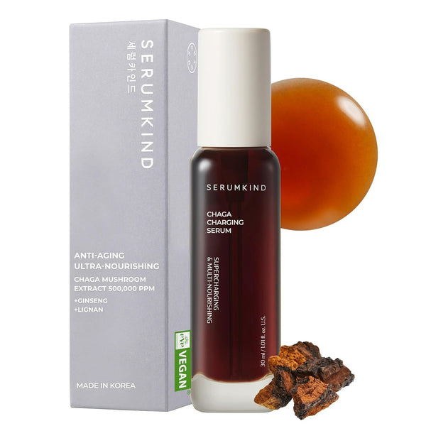 SERUMKIND Chaga Mushroom Serum for Face - Betaine Moisture Boost + Chaga-Derived Beta Glucans - Deep Hydration for Extremely Dry Skin - Korean Skincare - Vegan & Cruelty-Free – 1.01 Fl.Oz.