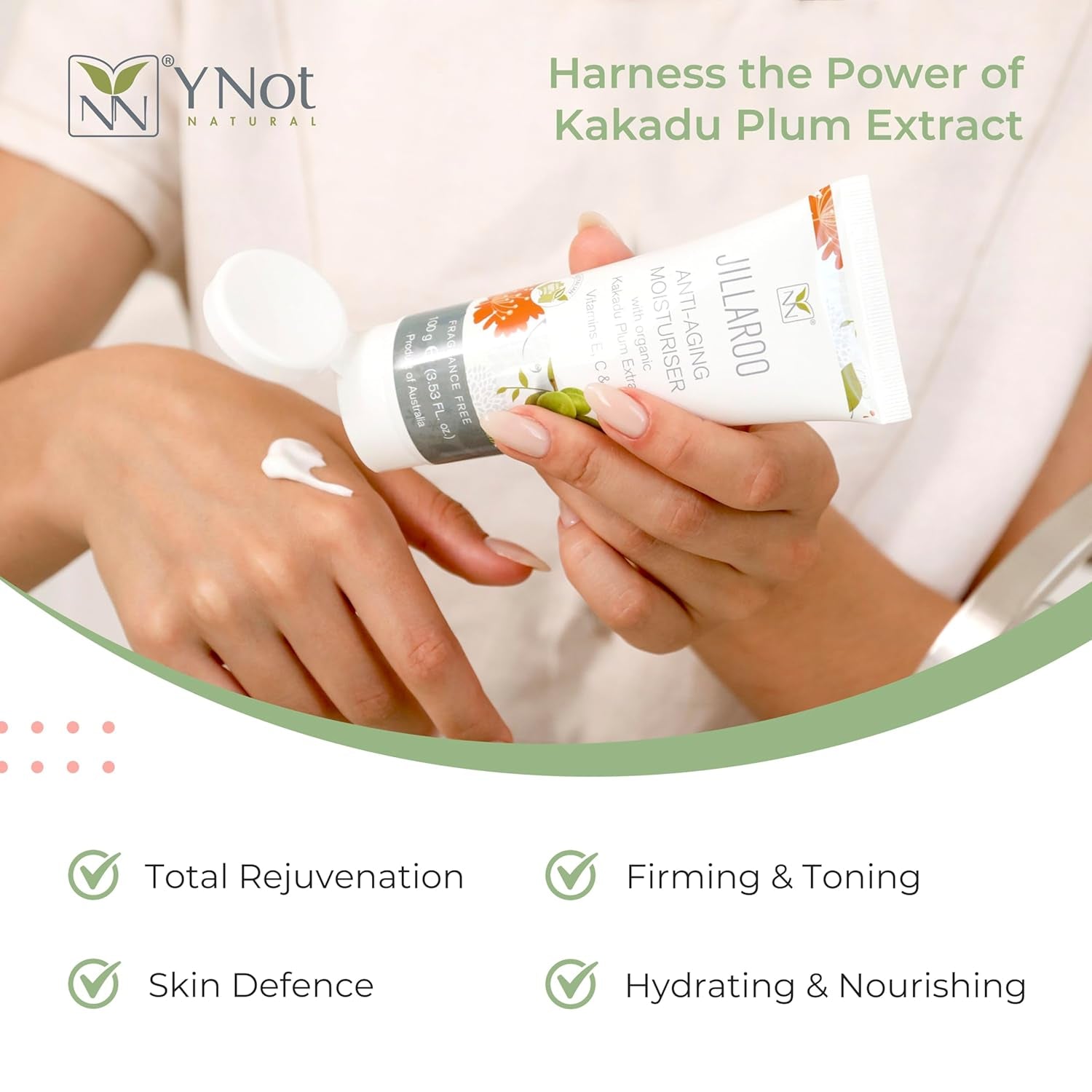 Jillaroo Natural Face Moisturizer for Men & Women with Kakadu Plum, Vitamin A, C, E, Minerals, & Antioxidants - 100G Face Moisturizer for Dry Skin by Y-Not Natural