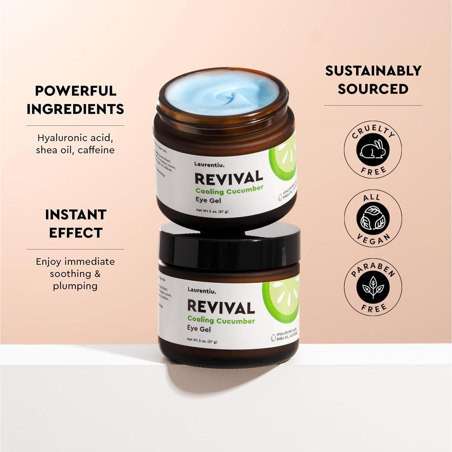 Laurentiu Revival Cooling Cucumber Eye Gel – 57g | Puffiness, Dark Circles & Fine Line Treatment with Caffeine & Hyaluronic Acid