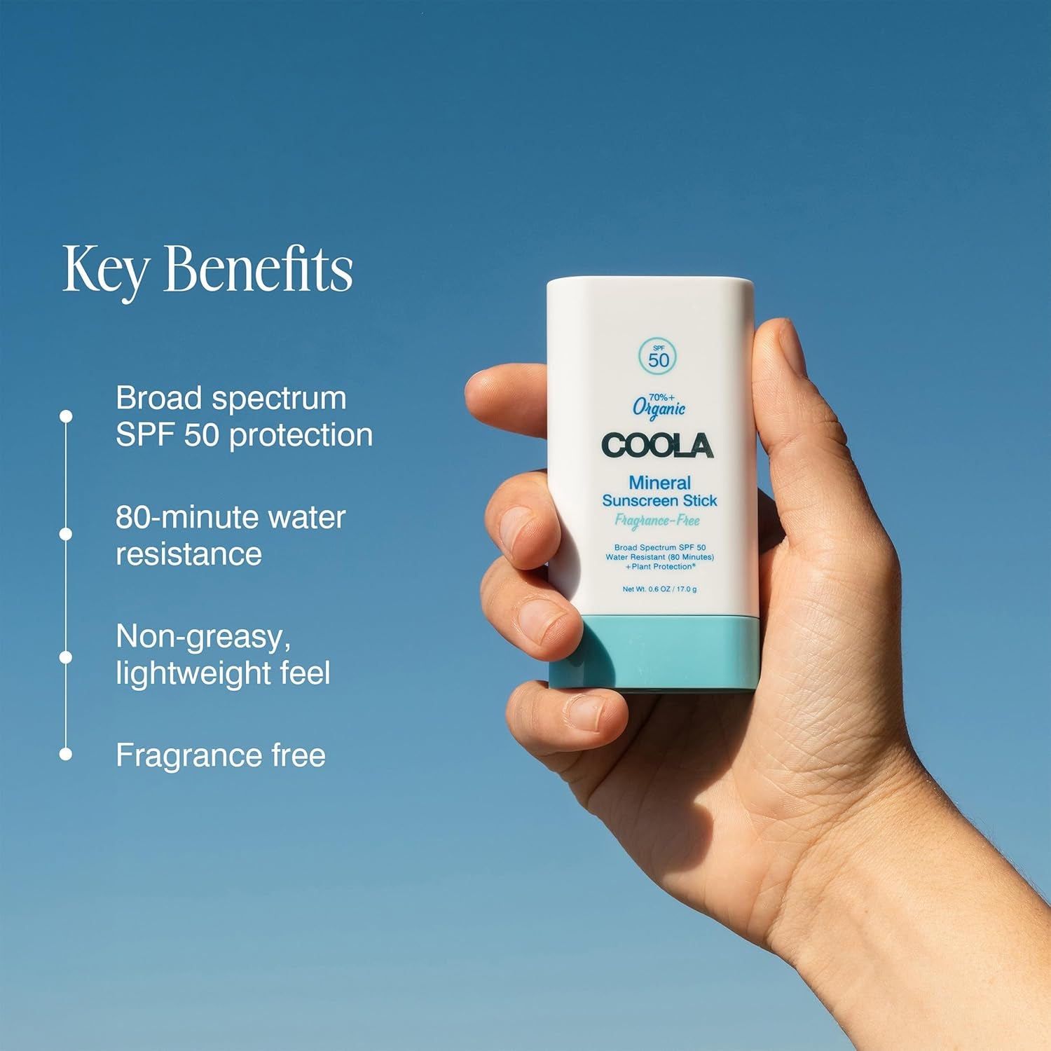 COOLA Mineral Sunscreen Stick SPF 50 Fragrance-Free – 17g | Sheer, Reef-Safe Sun Protection for Sensitive Skin