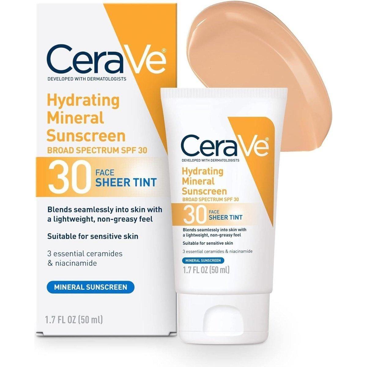 CeraVe Hydrating Mineral Sunscreen with Sheer Tint SPF 30 - 50ml - Glam Global UK