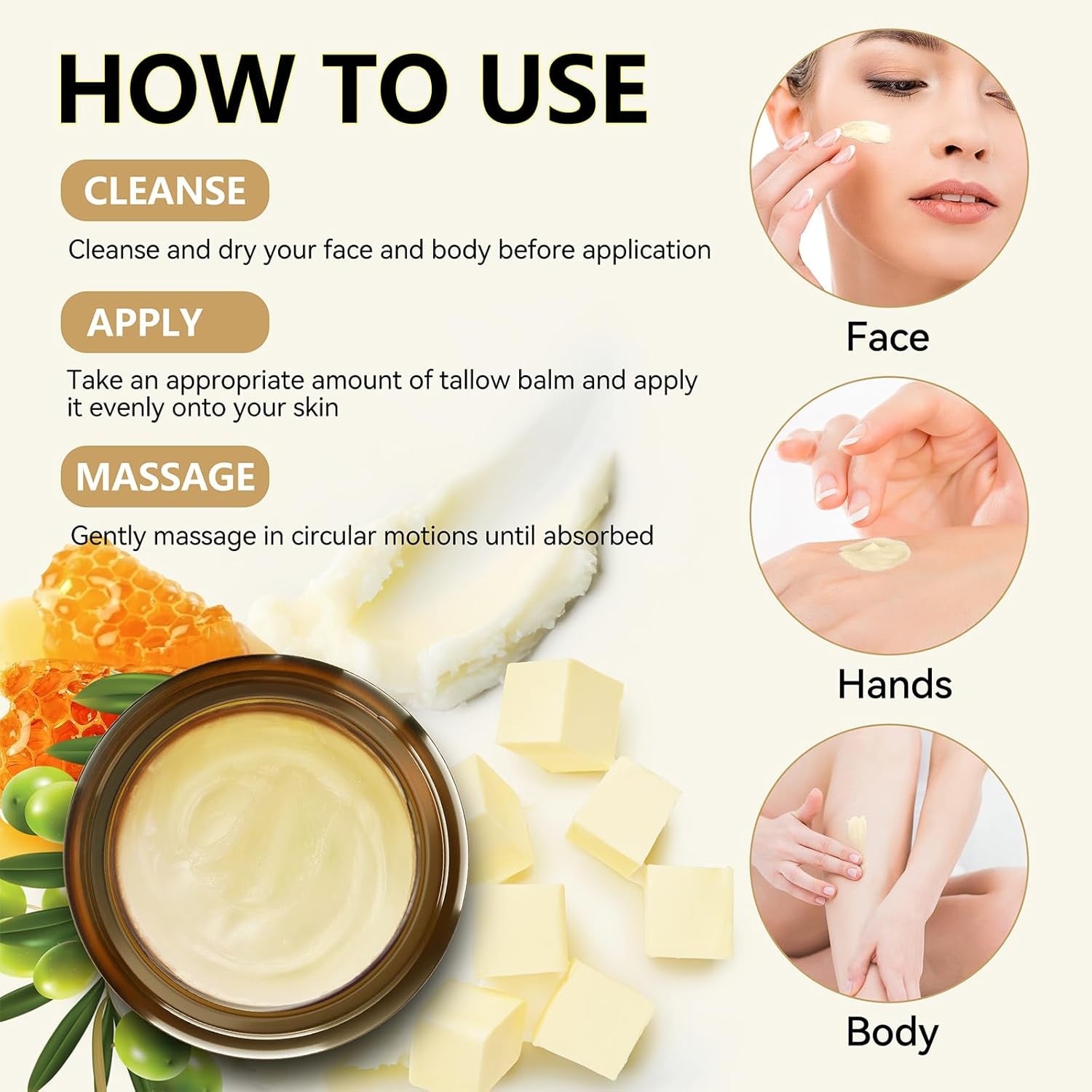 Taoscare Face & Body Moisturizer Tallow Balm – 91g | Nutrient-Rich Hydrating Skin Balm