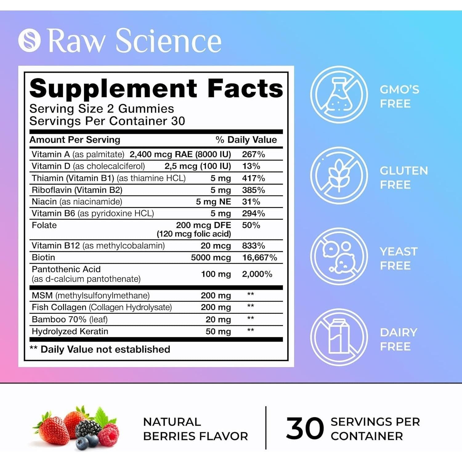 Biotin Collagen Gummies – Hair Skin and Nails Vitamins for Women & Men – Hair Growth Vitamins: B1, B2, B3, B5, B7, B9, B12, Collagen, Keratin, Vitamin a & D – Hair Growth Supplement – 60 Gummy Bears