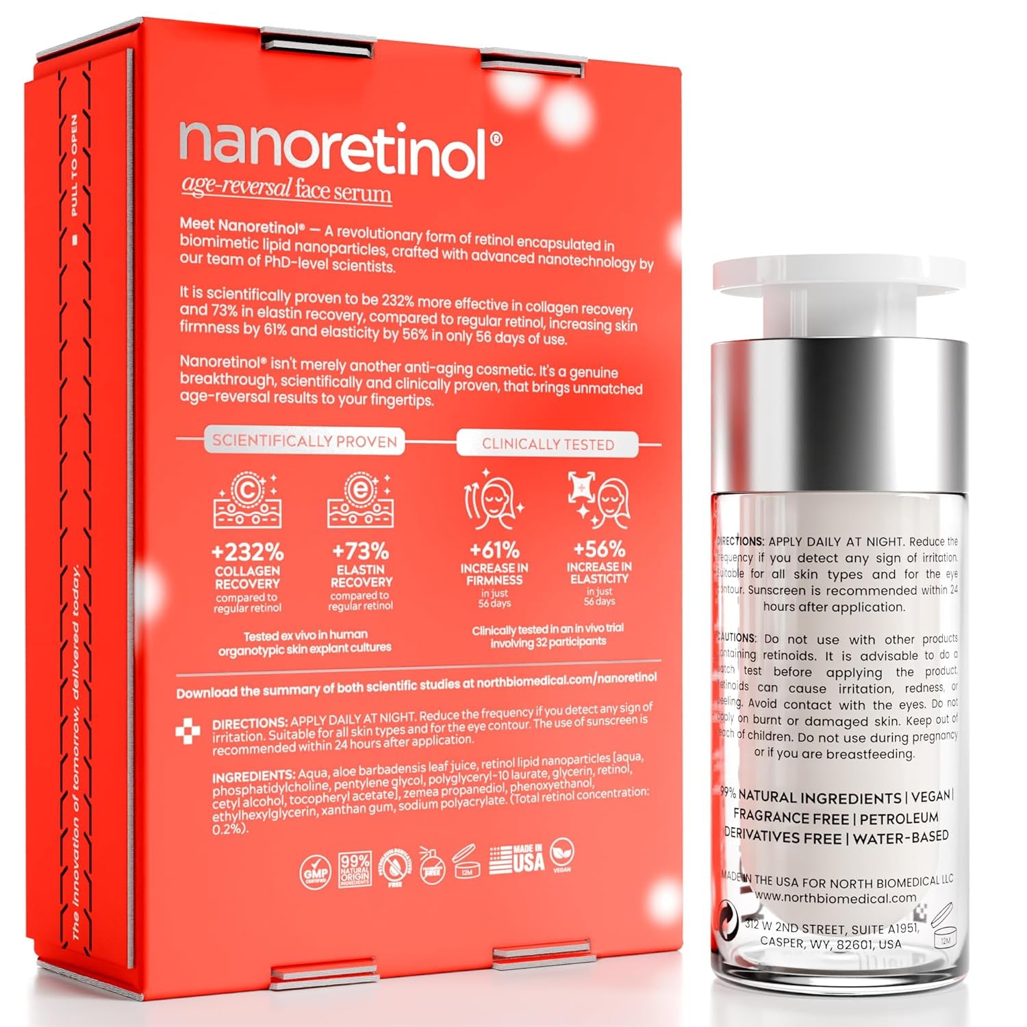 North Biomedical NANORETINOL Age-Reversal Face Serum – 30ml | 232% More Effective Than Ordinary Retinol for Firm, Youthful Skin