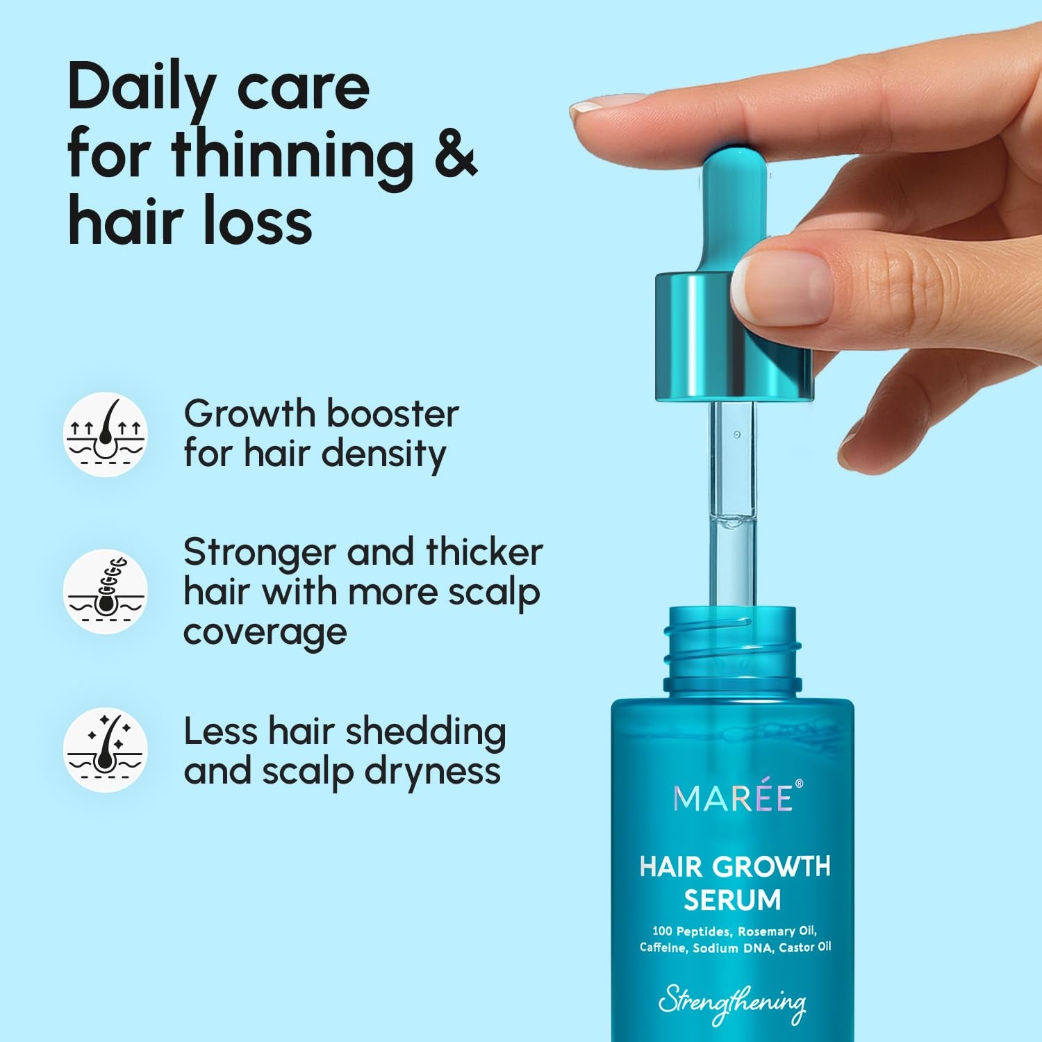 Hair Growth Serum - Caffeine Peptides Castor Rosemary Oil for Hair Growth - Products for Women & Men - Hair Oils for Hair Growth - Hair Regrowth Tonic - Scalp Serum - Suero Para El Cabello