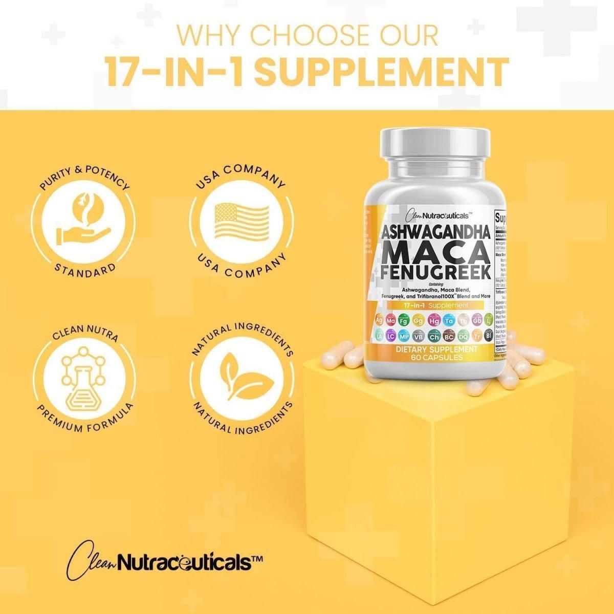 Clean Nutraceuticals 17 in 1 Maca Fenugreek Supplement - 60 Count - Glam Global UK