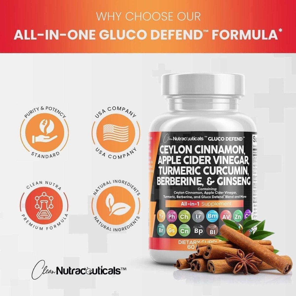 Clean Nutraceuticals Gluco Defend All - in - 1 Supplement - 60 Capsules - Glam Global UK