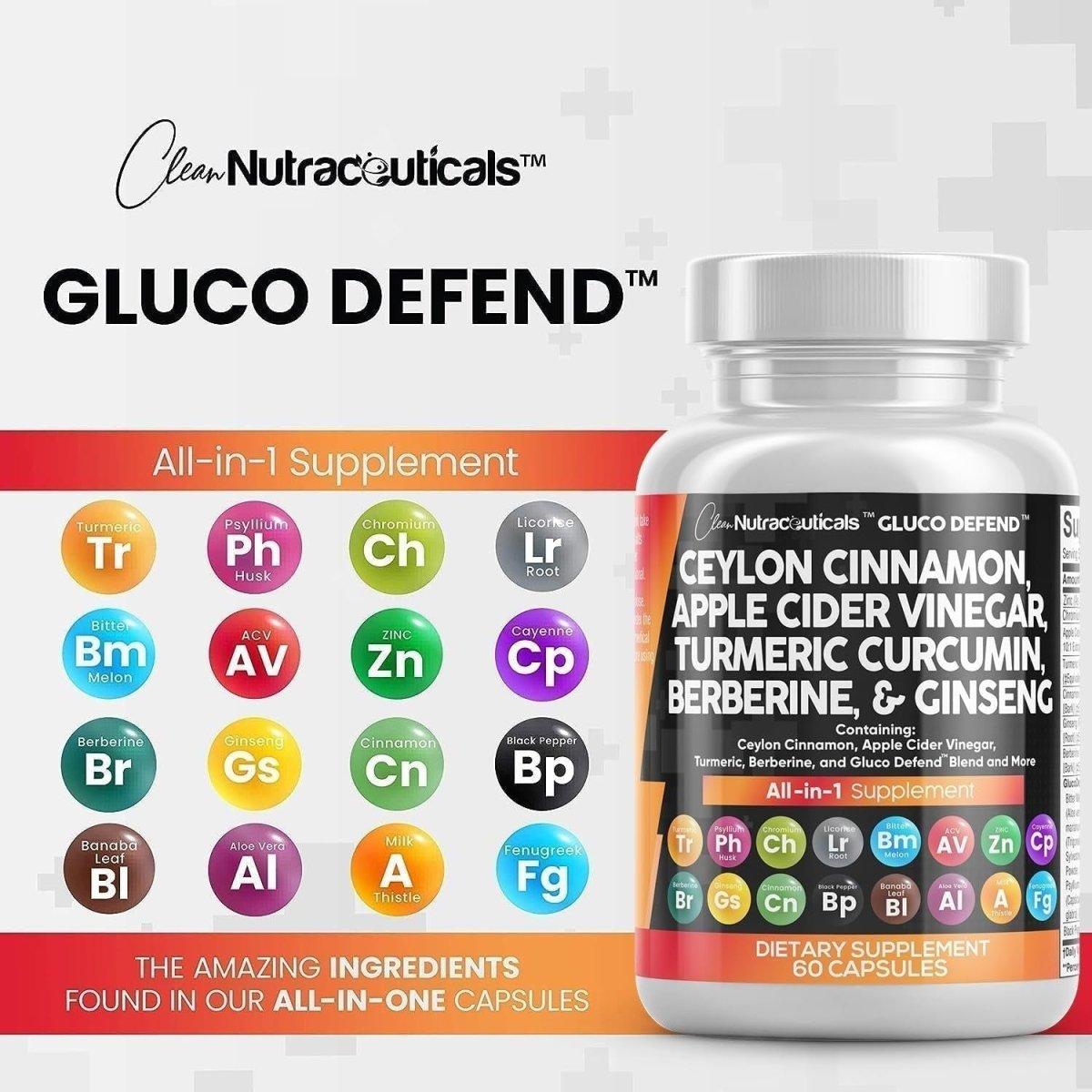 Clean Nutraceuticals Gluco Defend All - in - 1 Supplement - 60 Capsules - Glam Global UK