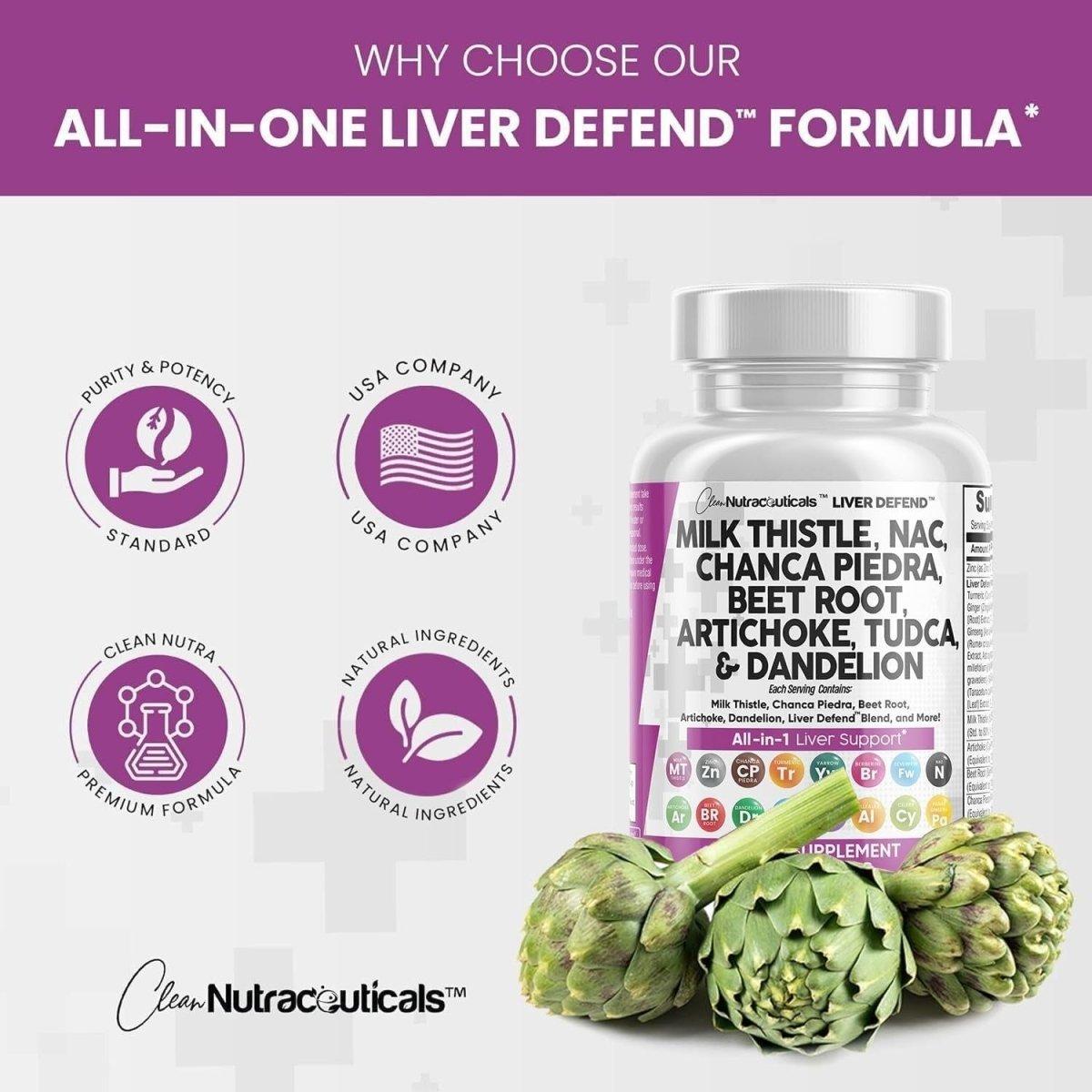 Clean Nutraceuticals Liver Defend All - in - 1 Liver Support Supplement - 60 Capsule - Glam Global UK