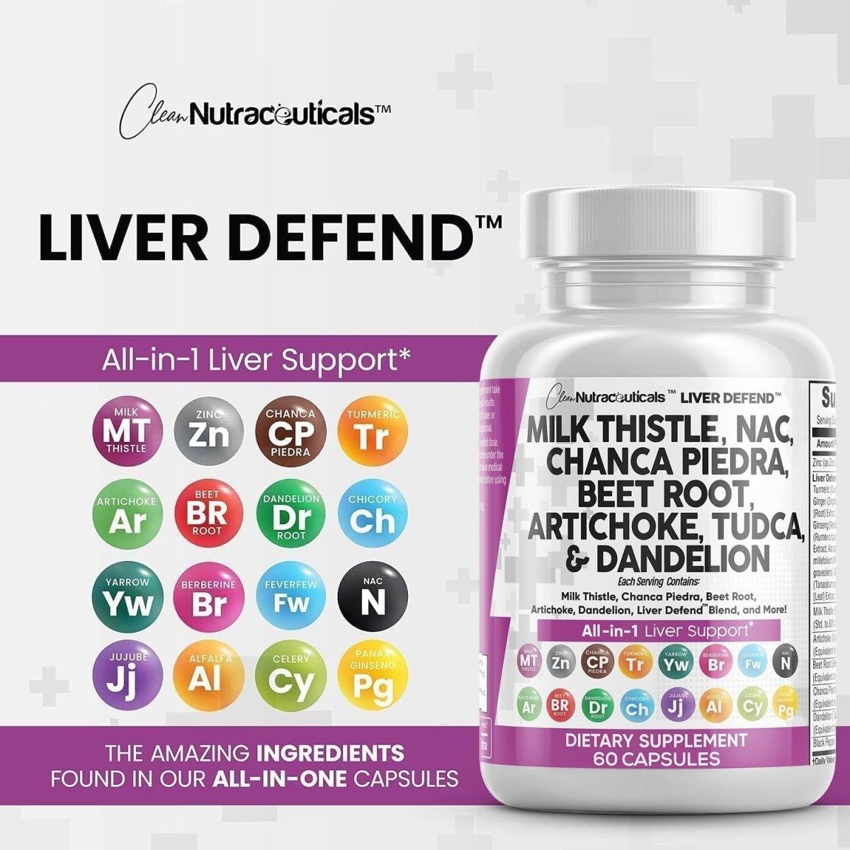 Clean Nutraceuticals Liver Defend All - in - 1 Liver Support Supplement - 60 Capsule - Glam Global UKClean Nutraceuticals