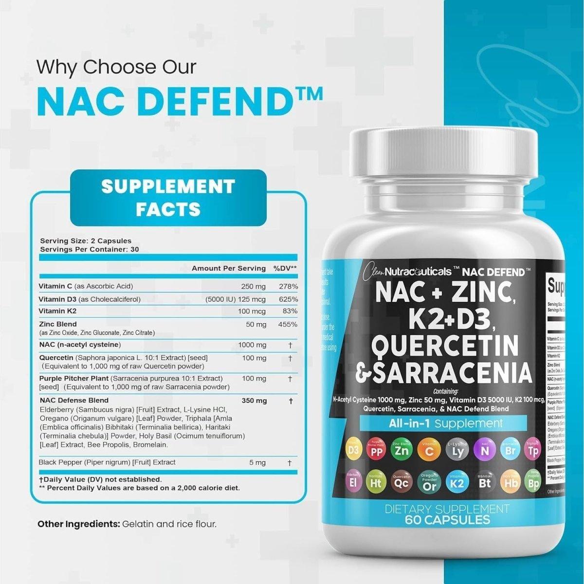 Clean Nutraceuticals NAC Defend All - in - 1 Supplement - 60 Capsules - Glam Global UK