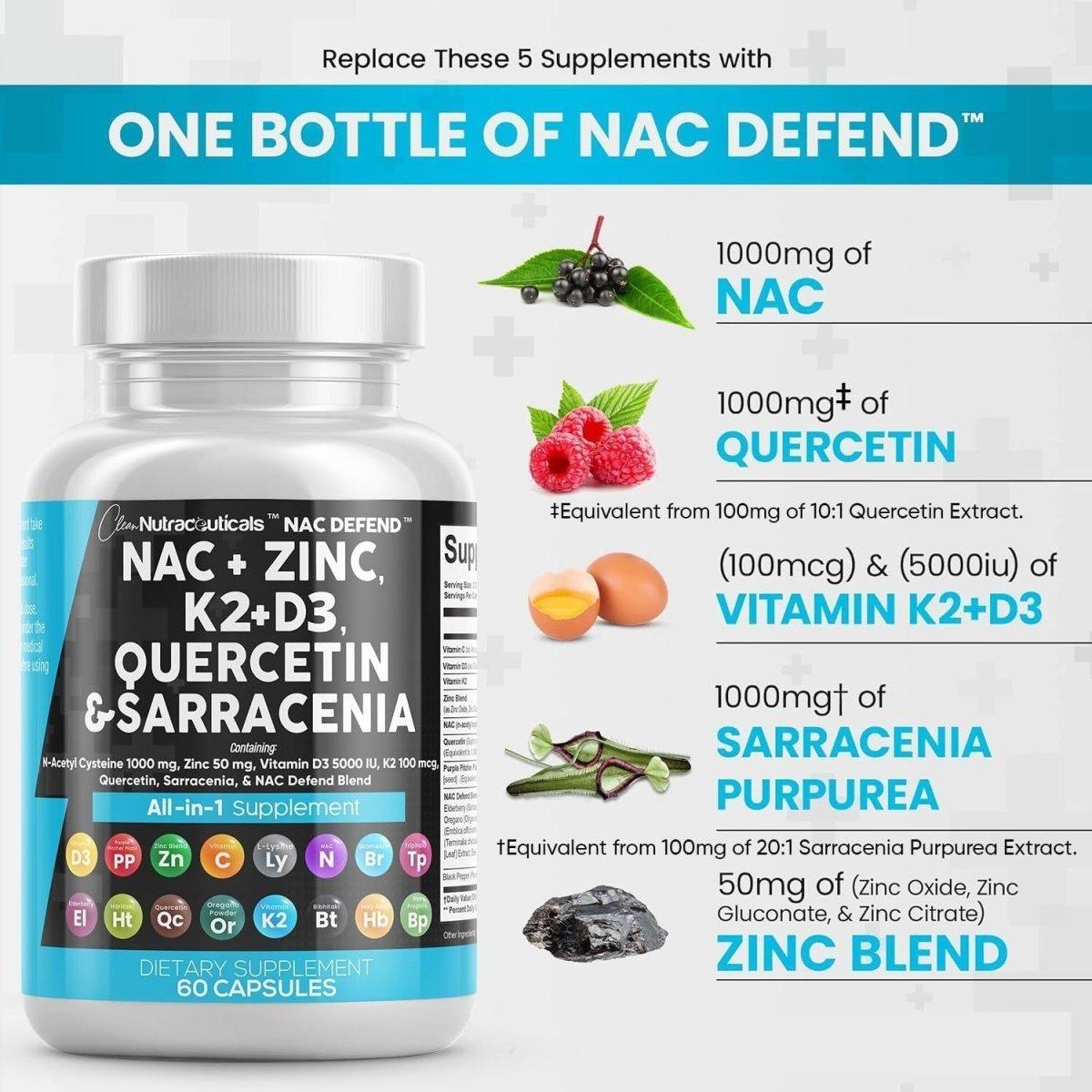 Clean Nutraceuticals NAC Defend All - in - 1 Supplement - 60 Capsules - Glam Global UK