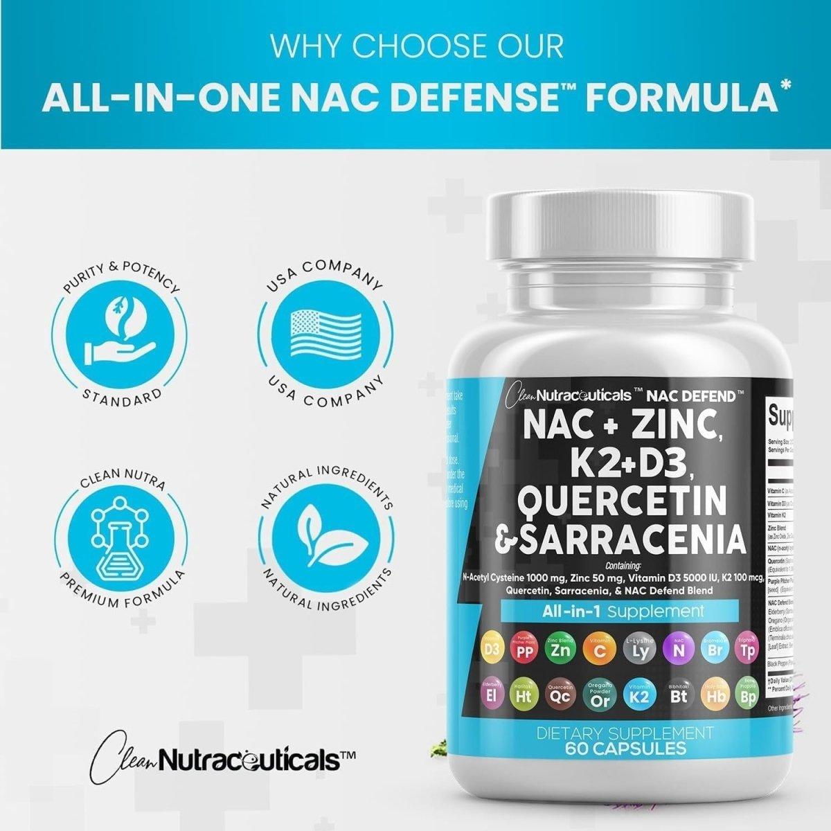 Clean Nutraceuticals NAC Defend All - in - 1 Supplement - 60 Capsules - Glam Global UK