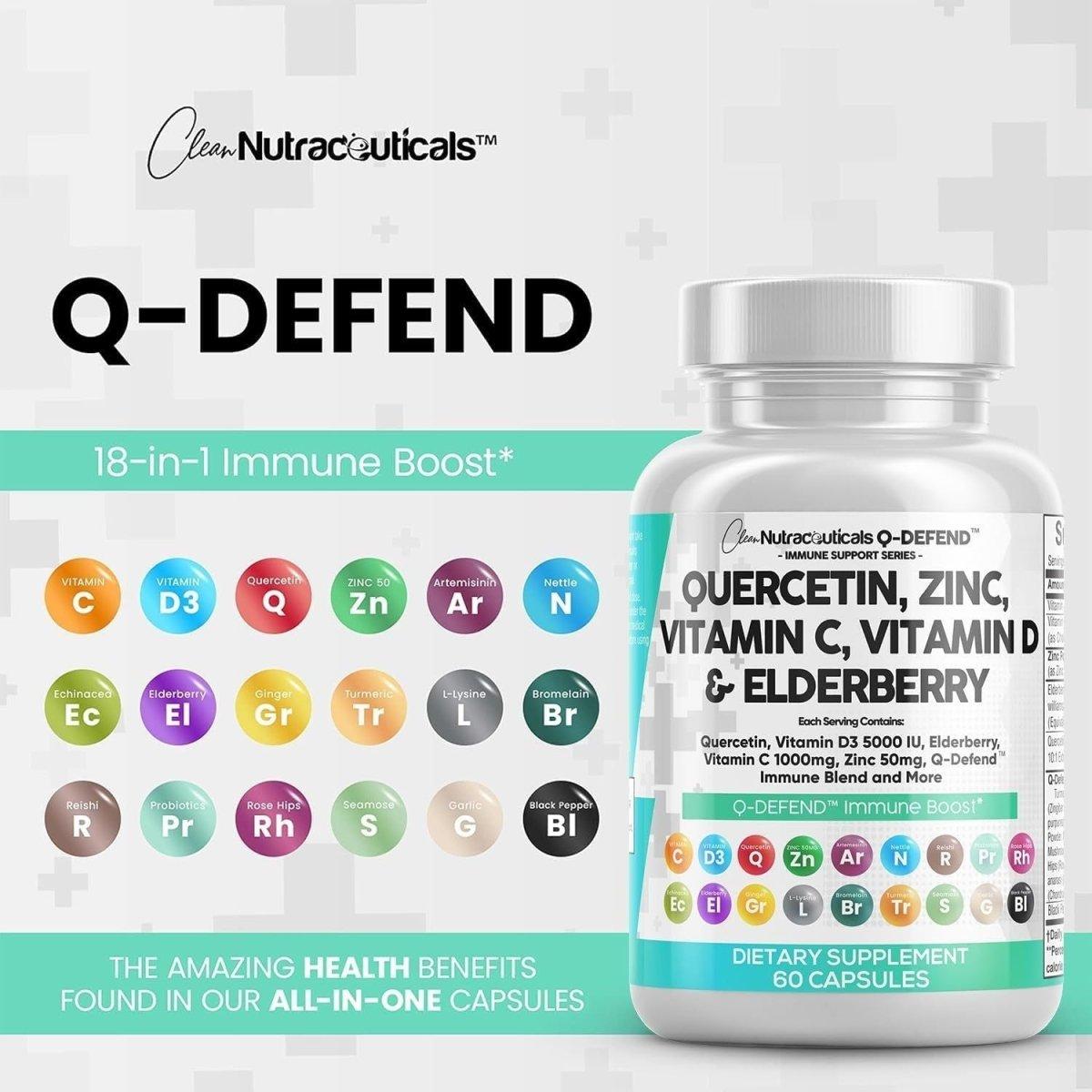 Clean Nutraceuticals Q - Defend Immune Boost Supplement - 60 Capsules - Glam Global UK