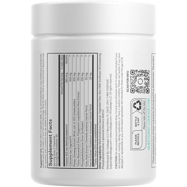 Codeage Brain Focus Vitamins+ Supplement - 60 Vegetable Capsules - Glam Global UKCodeage