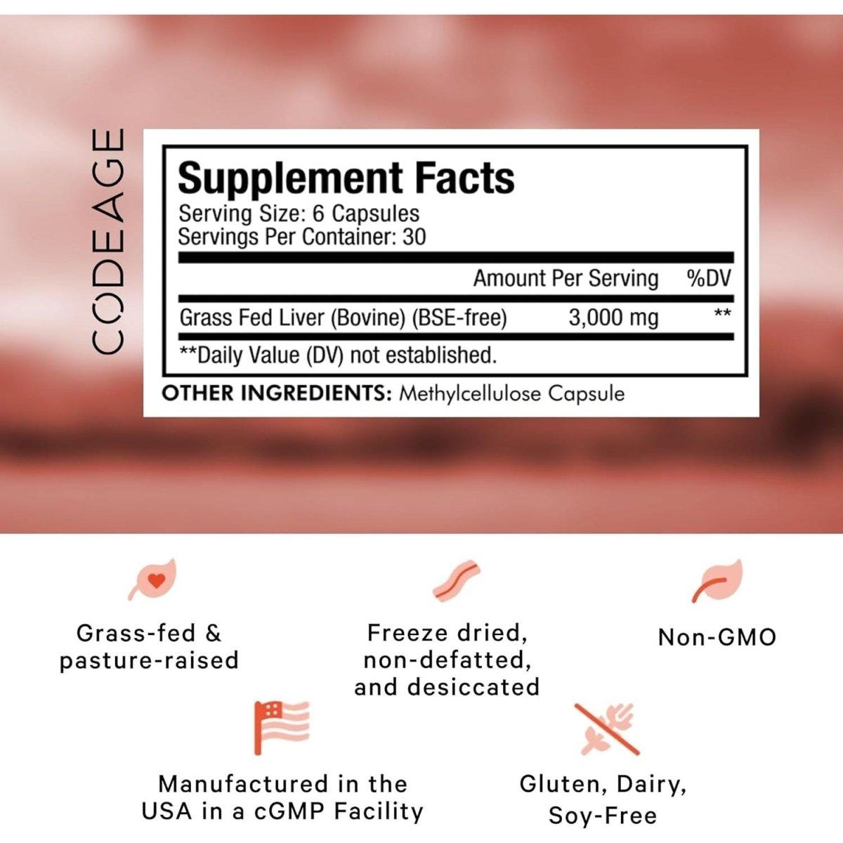 Codeage Grass - Fed Beef Liver Supplement - 180 Capsules - Glam Global UK