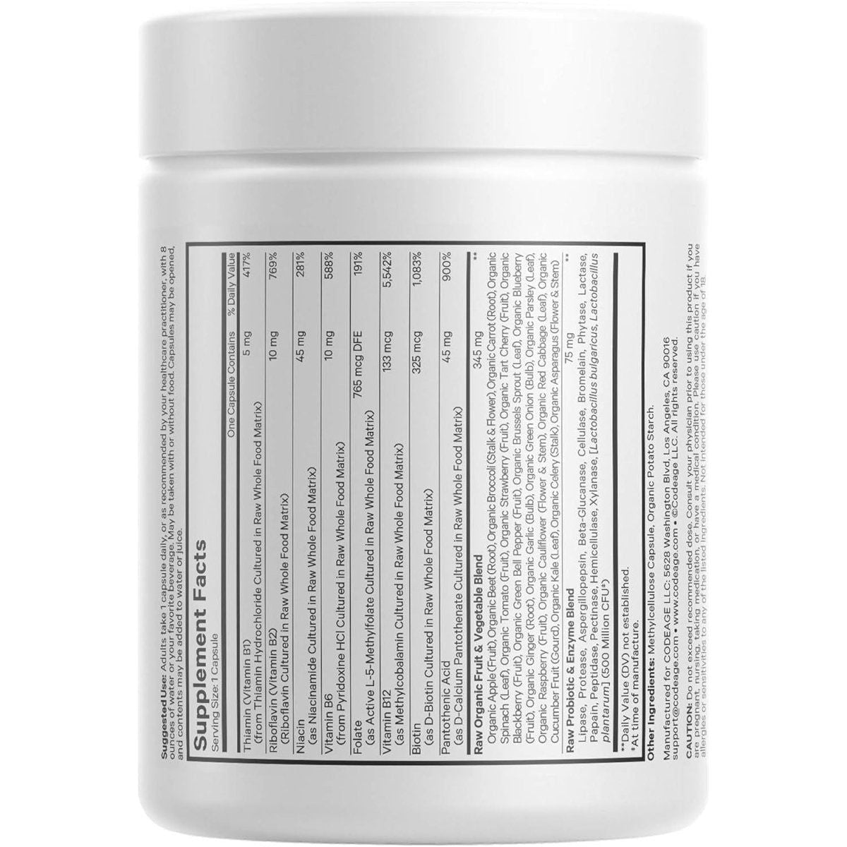 Codeage Raw Vitamin B - Complex Supplement - 60 Capsules - Glam Global UK