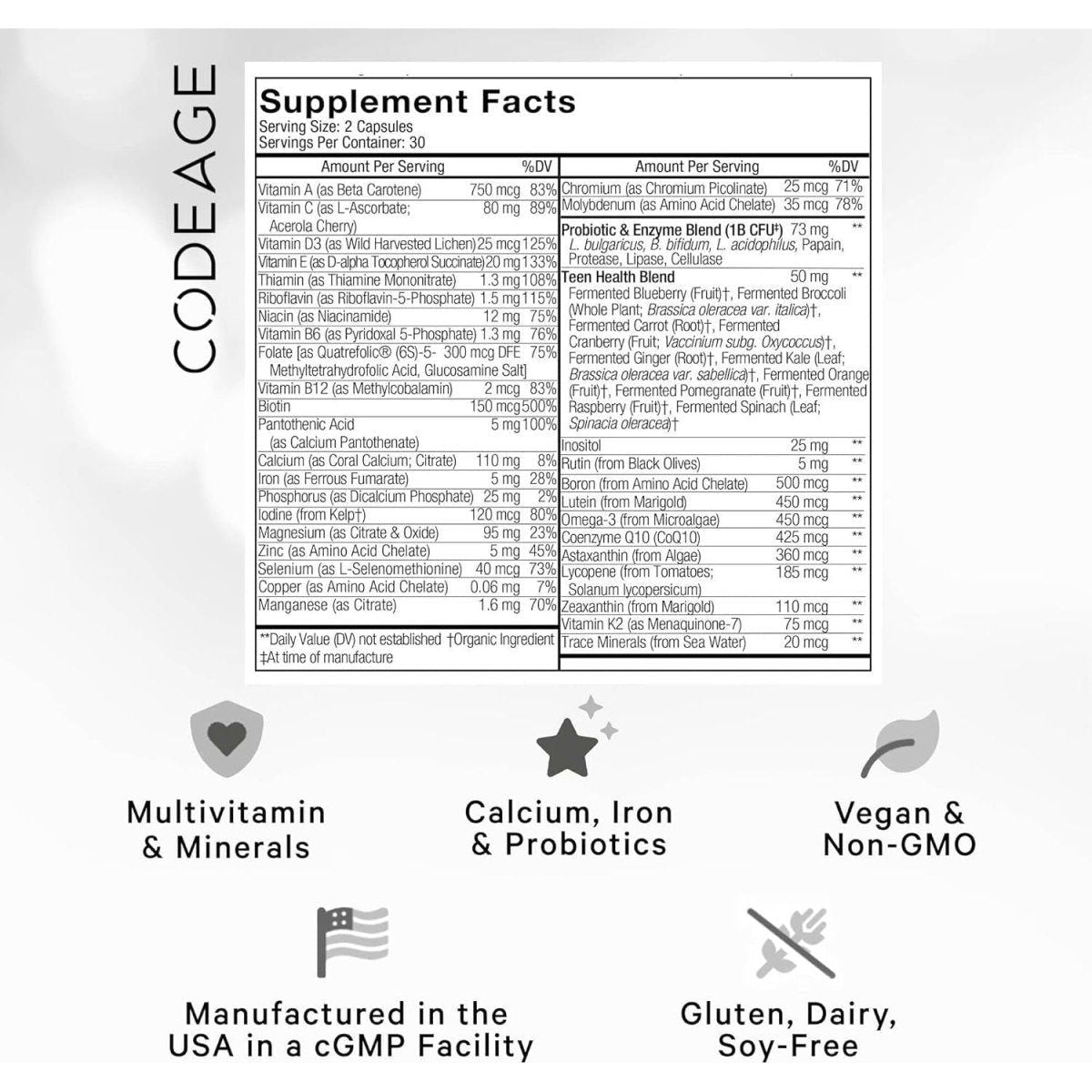 Codeage Teen Fermented Multivitamin+ Supplement - 60 Capsules - Glam Global UK