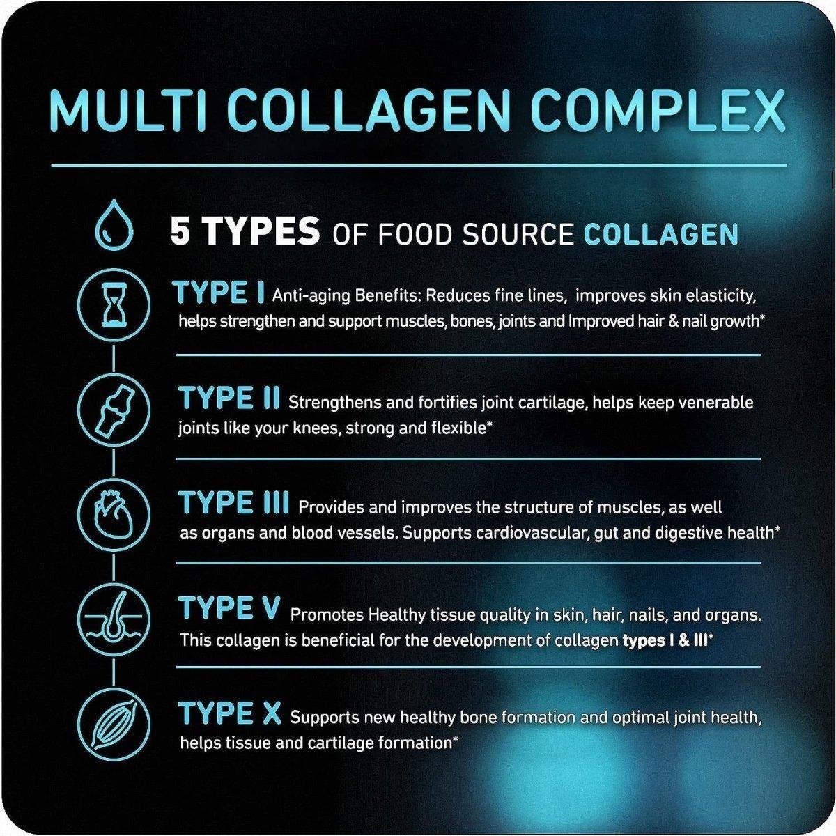 Vital Vitamins Multi Collagen Complex Type I, II, III, V, X - Grass Fed, Non - Gmo - 150 Capsules - Glam Global UKVital Vitamins