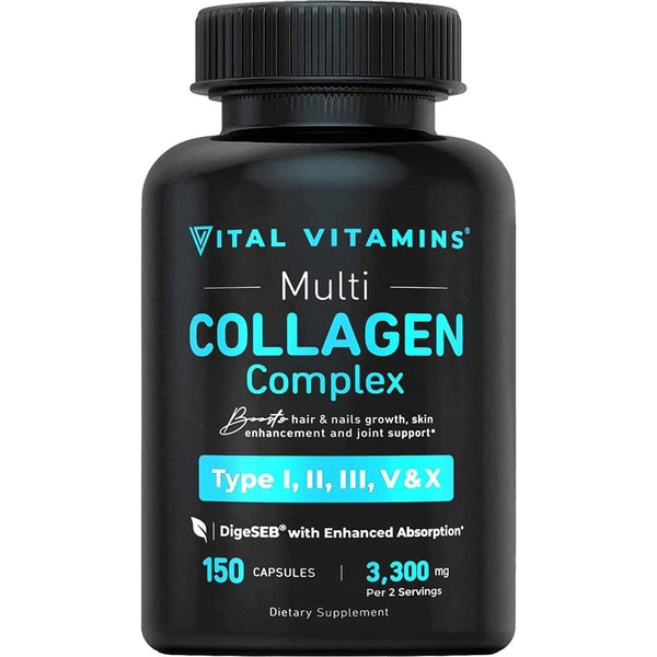 Vital Vitamins Multi Collagen Complex Type I, II, III, V, X - Grass Fed, Non - Gmo - 150 Capsules - Glam Global UKVital Vitamins