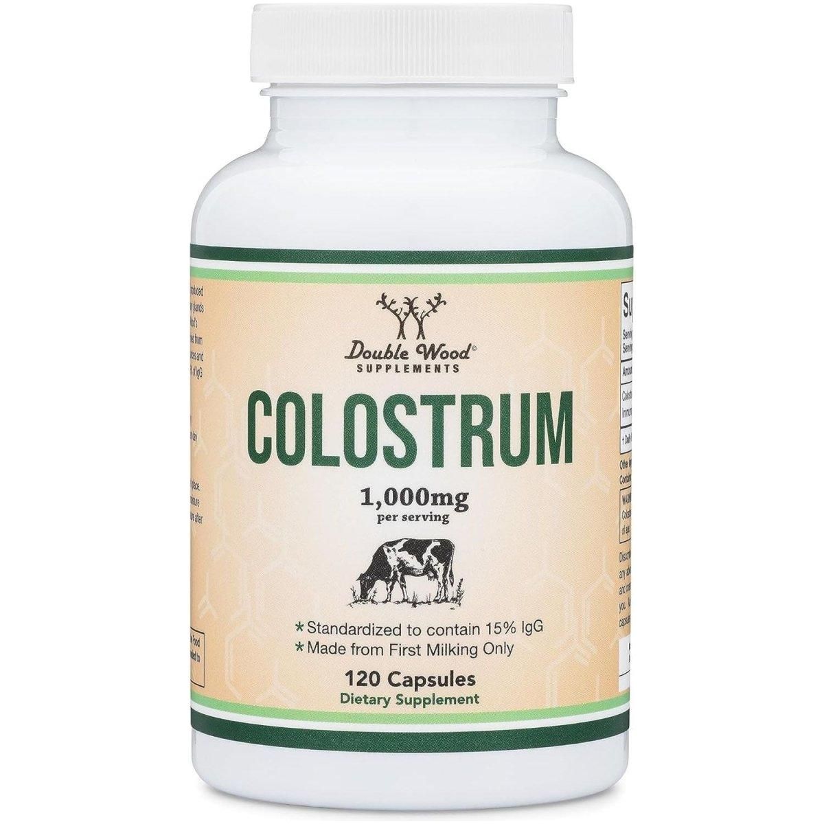 Colostrum Supplement 120 Capsules, 1,000Mg per Serving (Bovine Colostrum Powder from First Milking Only, Std. to Contain 15% Igg Immunoglobulins) No Fillers, Third Party Tested by Double Wood - Glam Global UK