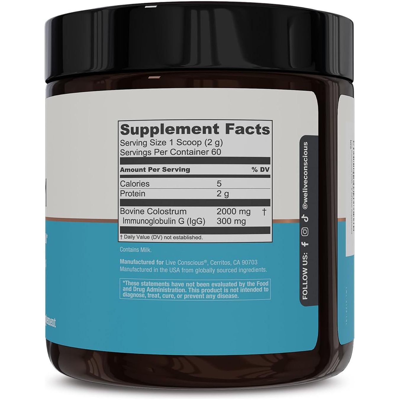 Live Conscious Colostrum Powder – 120g | Immune & Gut Health Support | 60 Servings