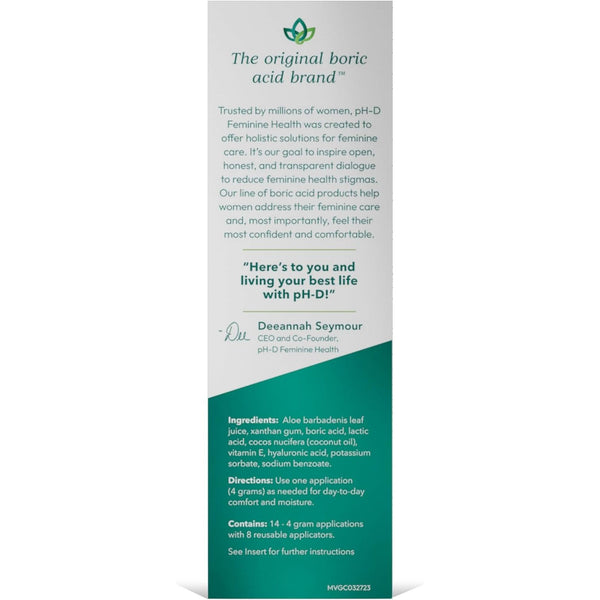 pH-D Feminine Health Support Moisturizing Boric Acid Vaginal Suppositories – 14 Count | Odour Relief & Hydration