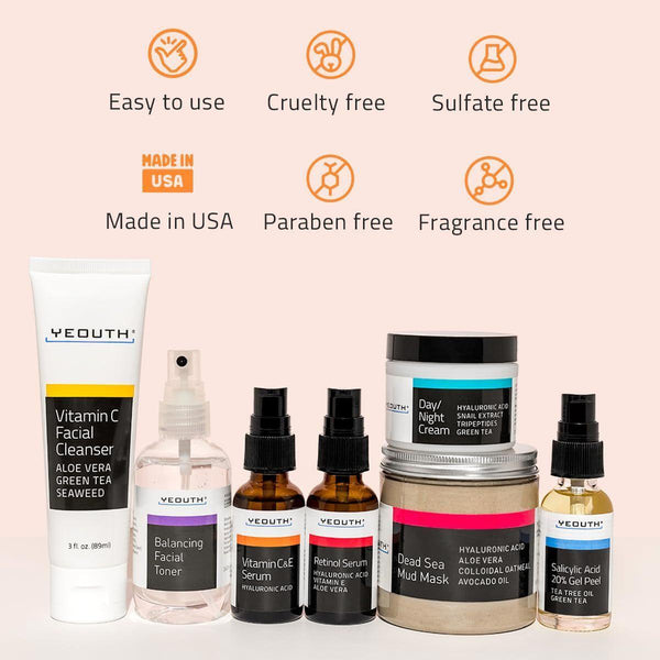YEOUTH Blemish-Fighting Skin Care Set | Complete 7-Step Routine with Vitamin C, Retinol, Salicylic Acid & Hyaluronic Acid | Dermatology-Tested, USA-Made