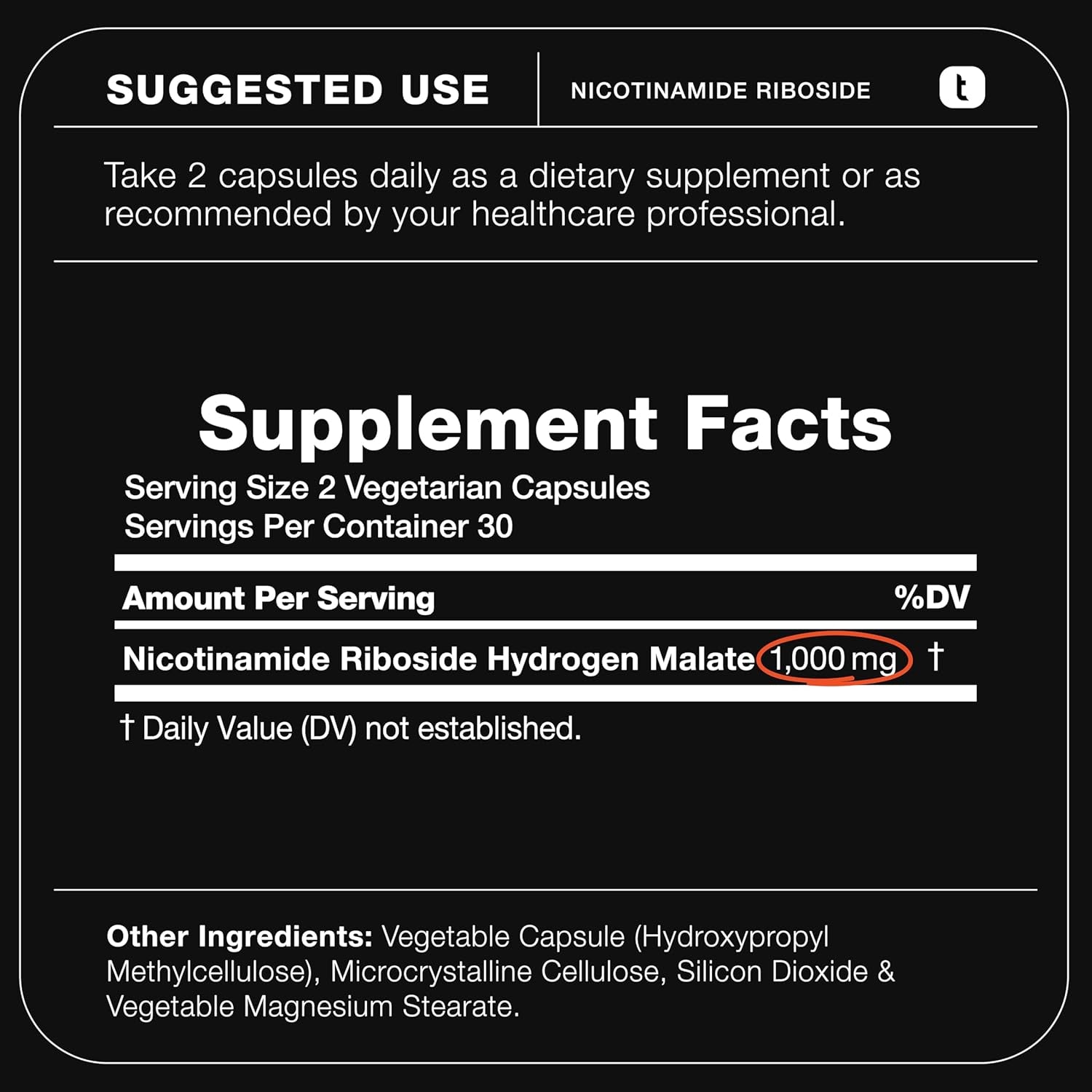 Nicotinamide Riboside 1000 Mg – High-Potency NR Supplement & NAD Supplement – Stabilized NRHM Formula - 60 Vegan Capsules – Third-Party Tested