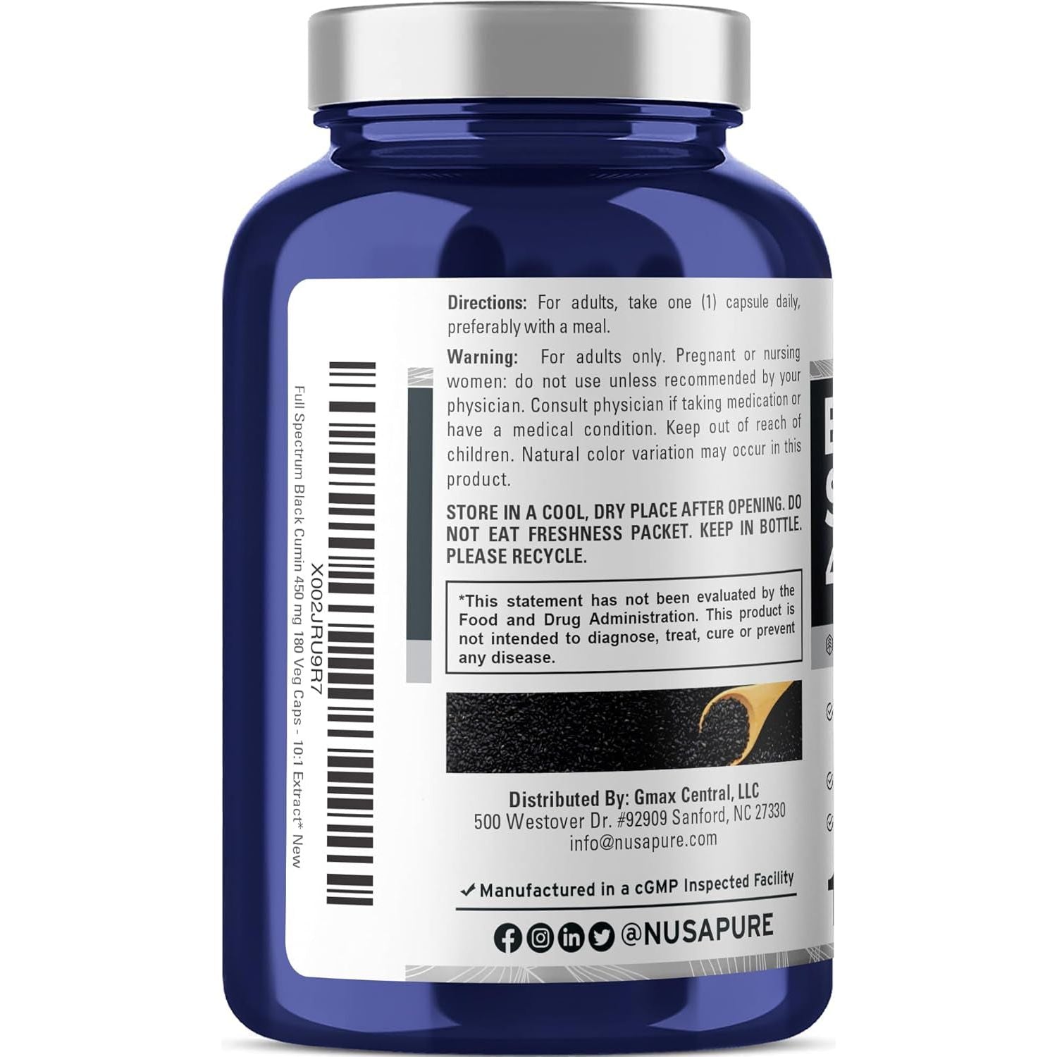NusaPure Black Cumin Seed 4,500 mg – 180 Capsules | High-Potency Nigella Sativa for Immune & Inflammatory Support