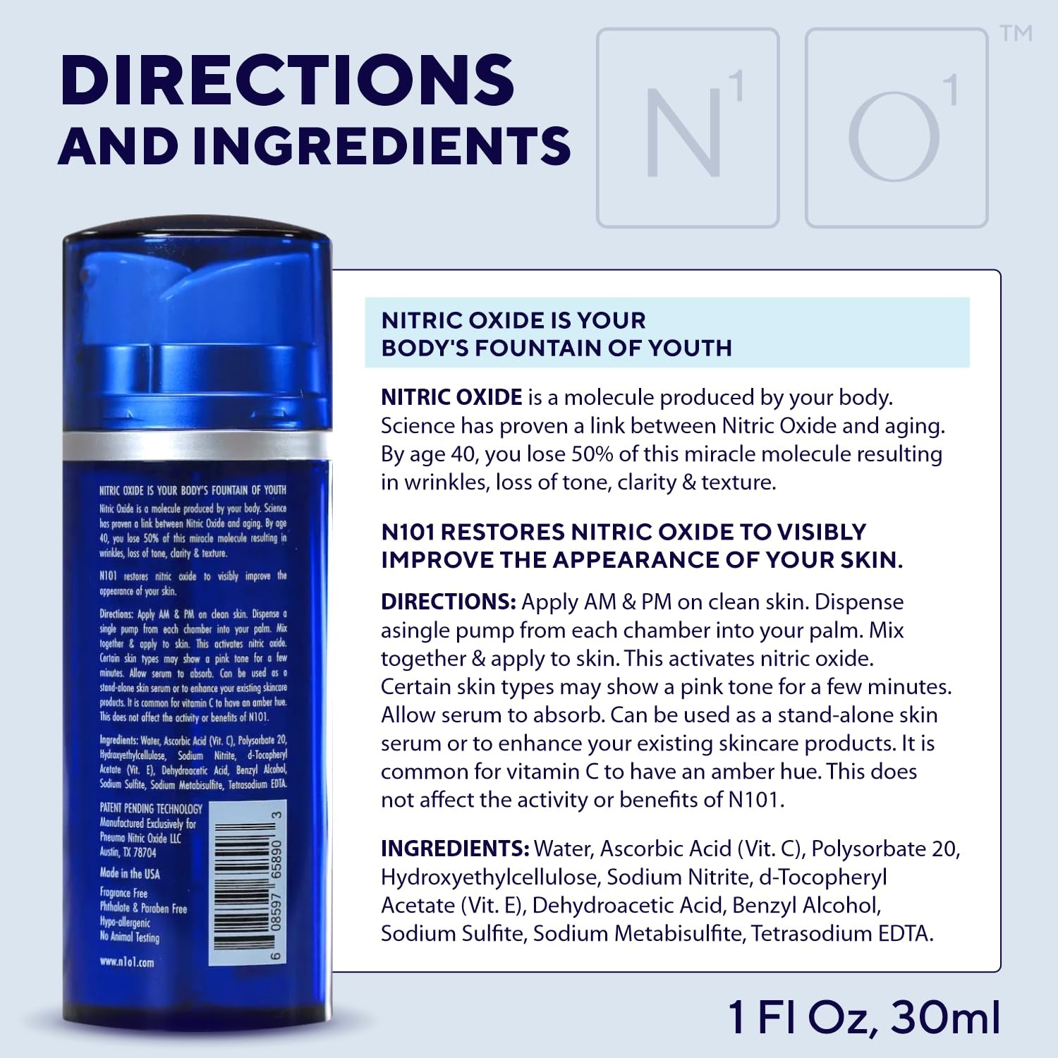 N1O1 Nitric Oxide Activating Serum with Antioxidants – 30ml | Clinically Proven Anti-Aging & Brightening Vitamin C Serum