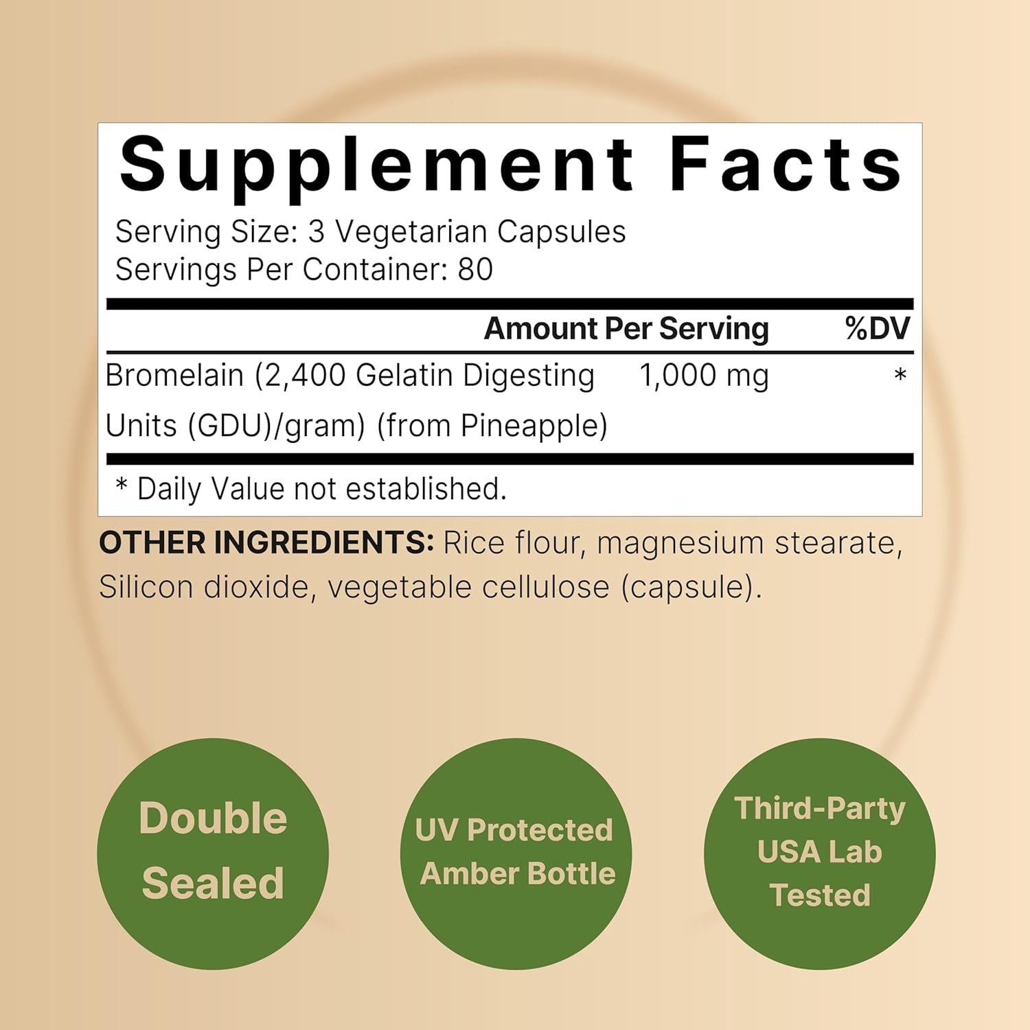 NatureBell Bromelain – 2,400 GDU, 1,000mg per Serving | 240 Vegetarian Capsules