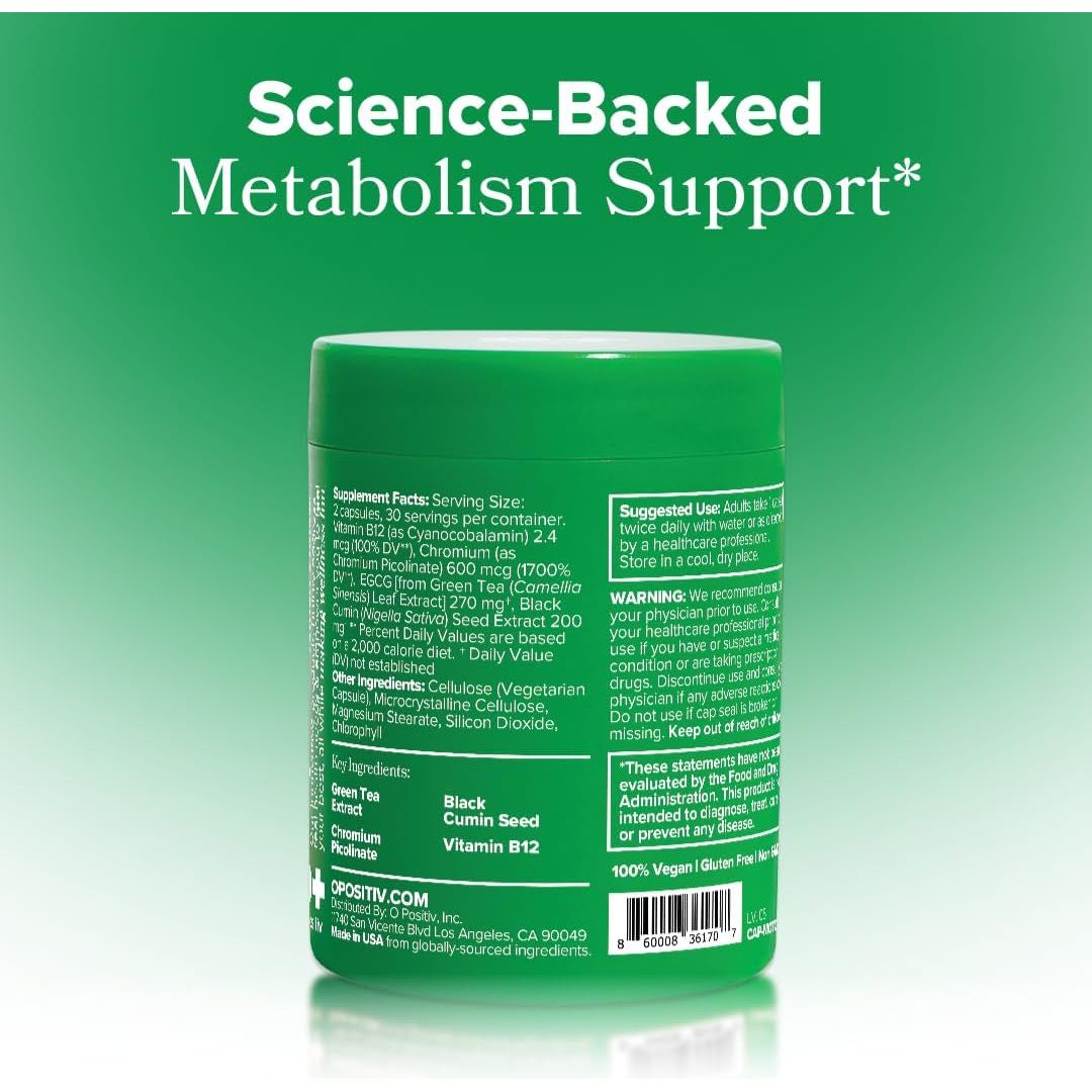 O Positiv MOTO Women's Metabolism Support – 60 Vegan Capsules | Boost Energy, Curb Cravings & Support Healthy Metabolism – 30 Servings