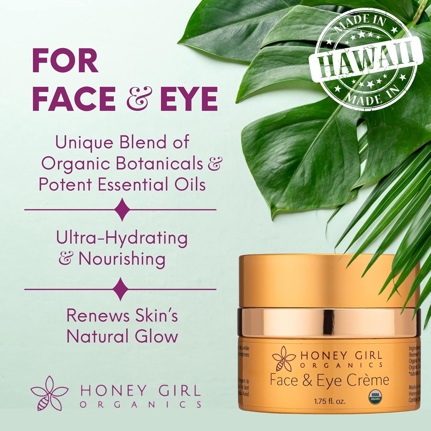 Honey Girl Organics Face & Eye Crème – 52ml | Hydrating, Anti-Aging Organic Moisturizer