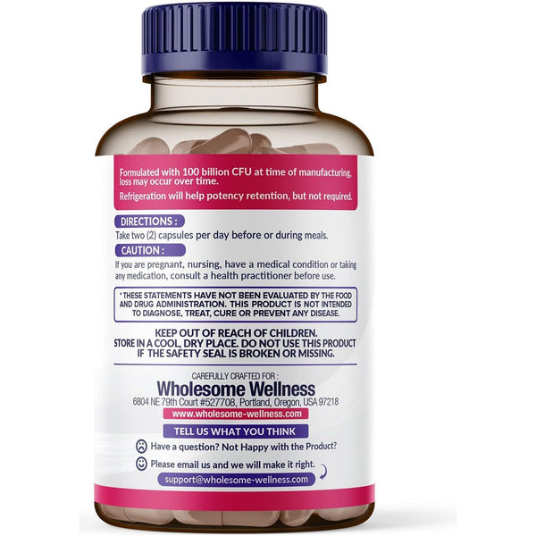 Wholesome Wellness Women's Raw Probiotic – 60 Capsules | 100 Billion CFU for Gut, Immune & Feminine Health