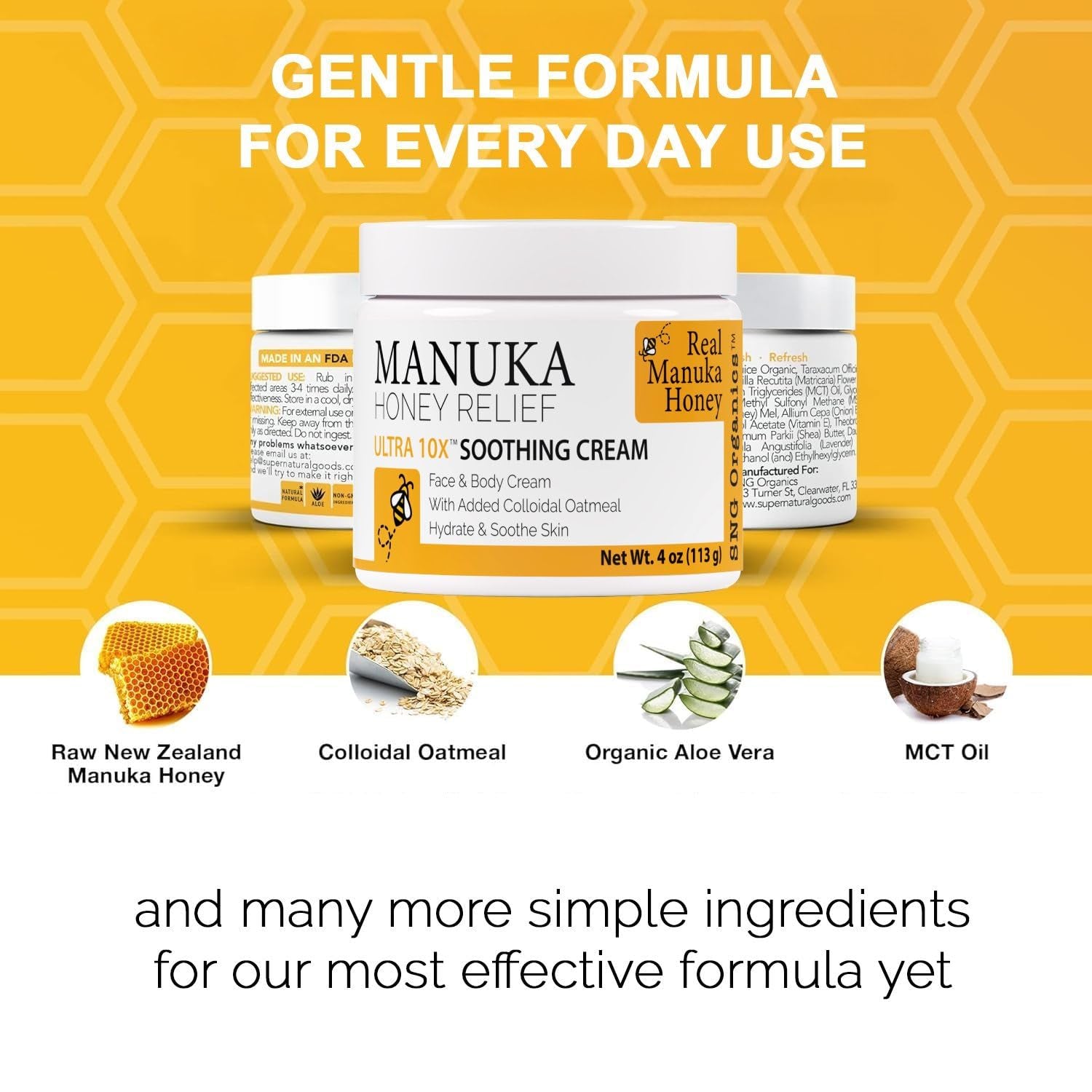 Super Natural Goods Manuka Honey Relief Ultra 10X Soothing Cream – 113g | Deep Hydration for Sensitive, Dry & Irritated Skin