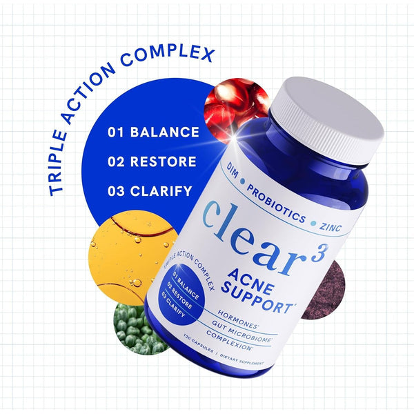 SM Nutrition Clear Acne Support – 120 Capsules | Triple-Action Hormonal, Gut & Skin Nutritional Acne Support