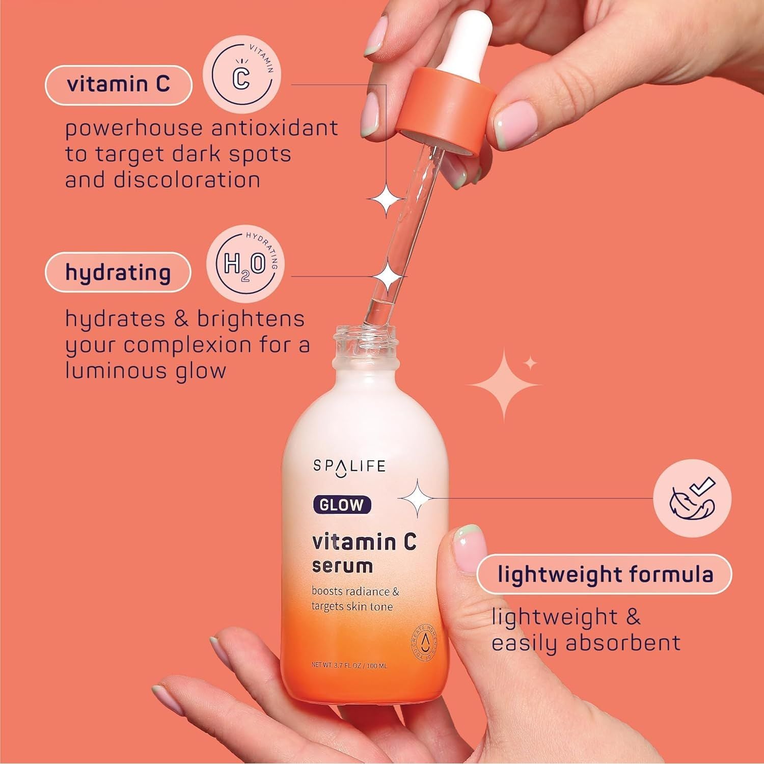 SpaLife GLOW Vitamin C Serum – 100ml | Brightening, Radiance & Pore Refining
